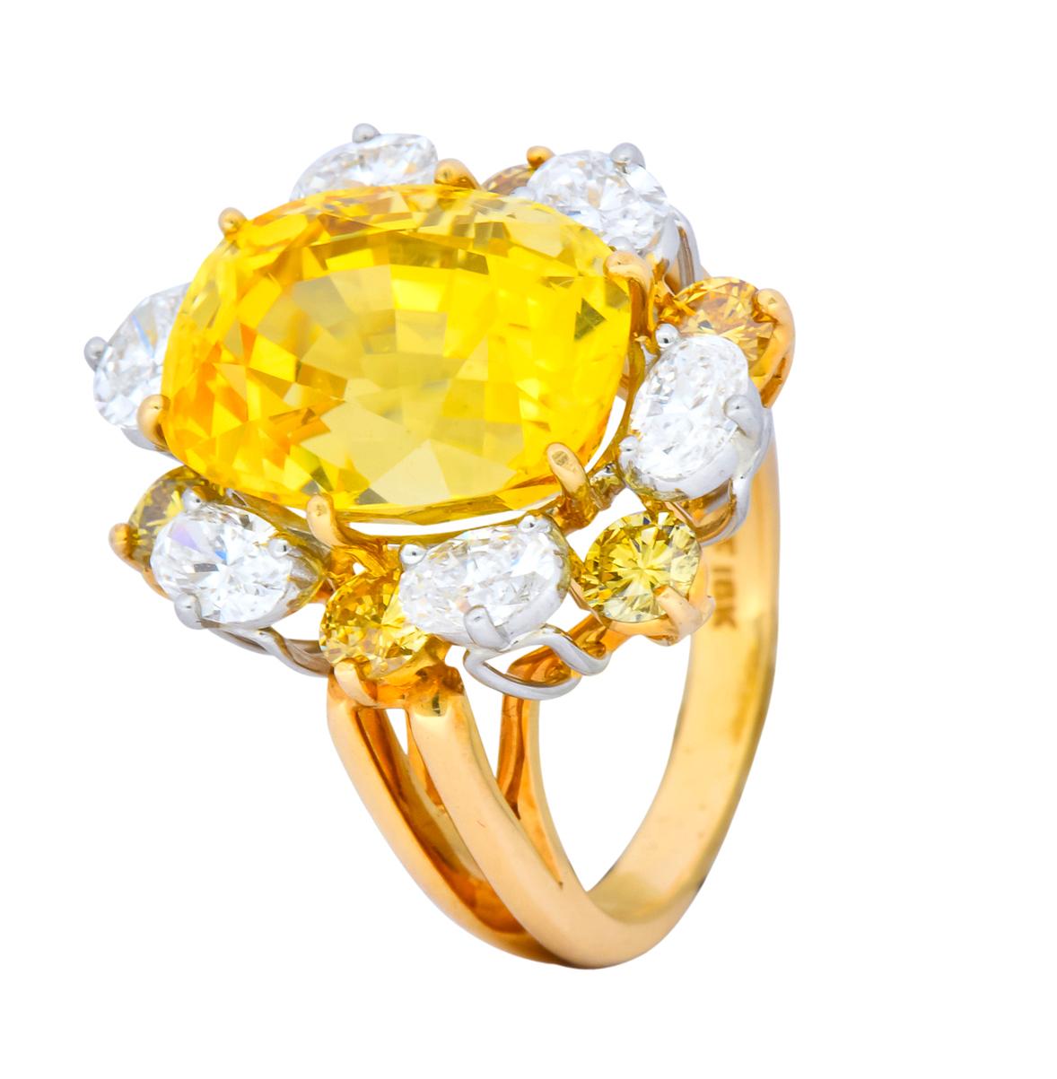 Oscar Heyman 14.86 Carat No Heat Golden Yellow Sapphire Fancy Diamond Gold Ring 1