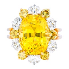 Retro Oscar Heyman 14.86 Carat No Heat Golden Yellow Sapphire Fancy Diamond Gold Ring