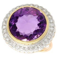 14.87 Carat Amethyst and 1.18 Carat Diamond Yellow Gold Dress Ring, Antique