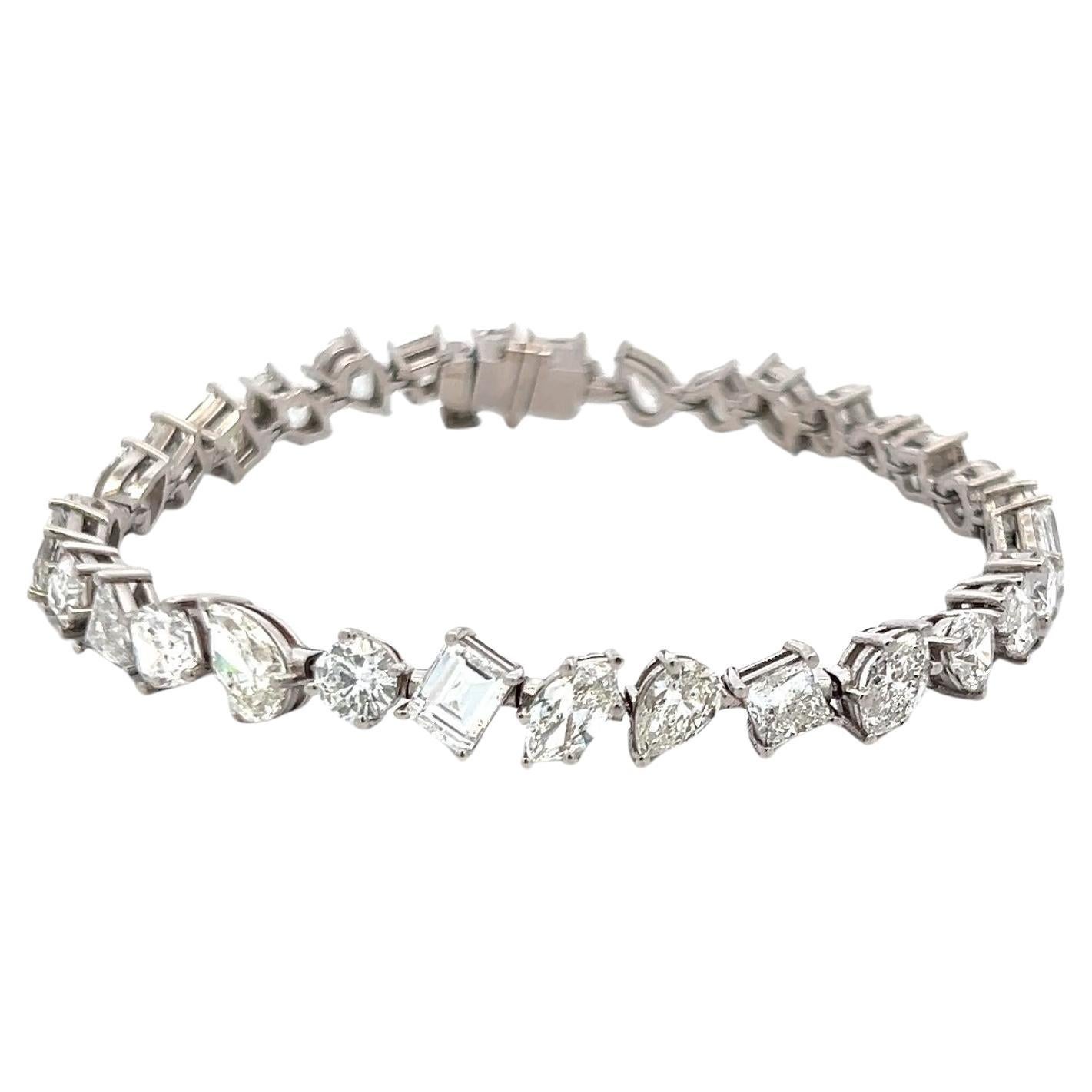14.87 Carat Mixed Shape G-H SI Diamond 14 Karat White Gold Tennis Bracelet
