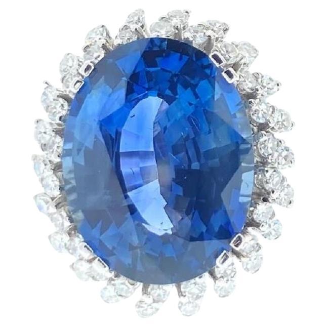14.87 Carat Oval Shape Blue Sapphire & Diamond Ring In 14k White Gold  For Sale