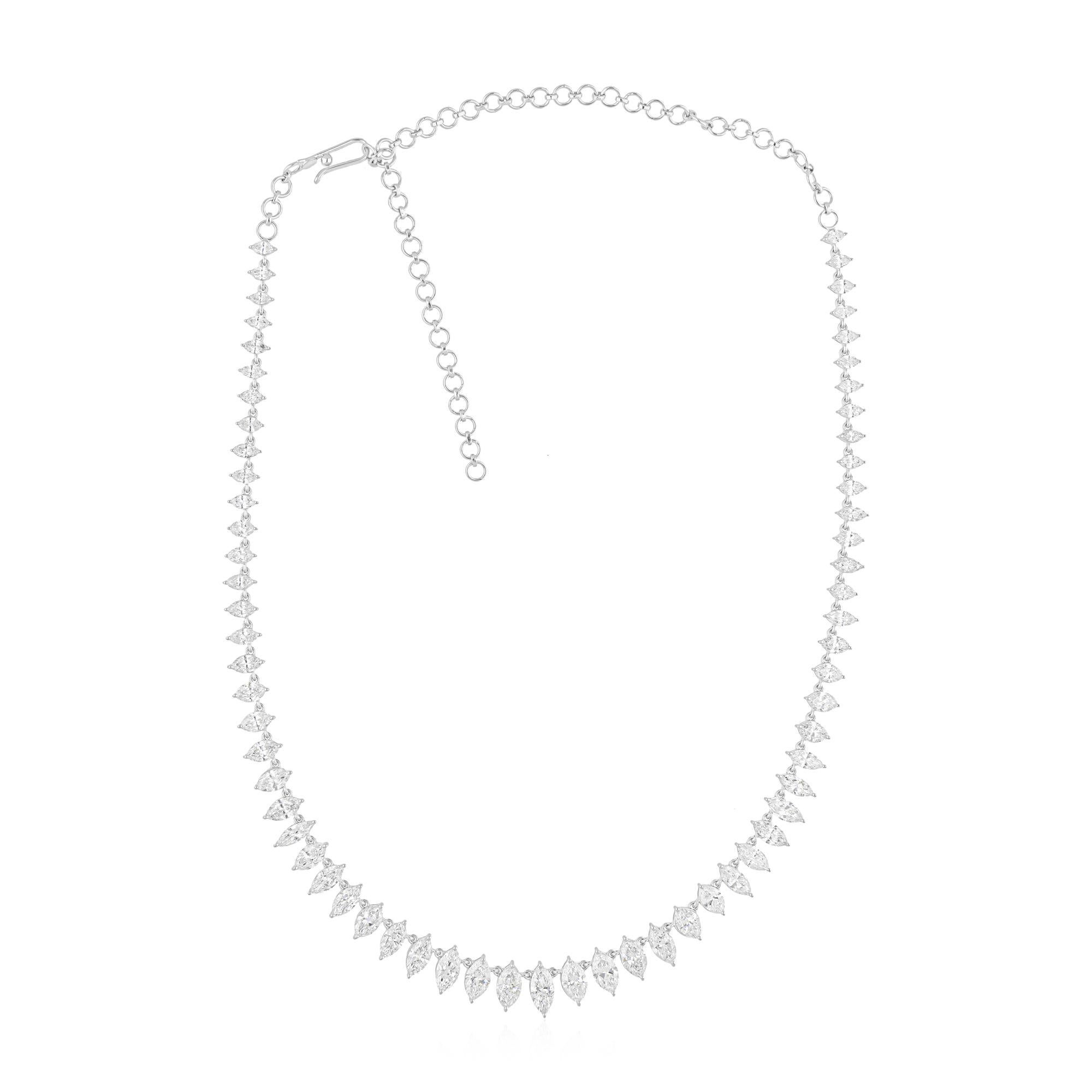 Collar de diamantes talla brillante marquesa SI/H de 14,87 quilates y oro blanco de 14 quilates Moderno en venta