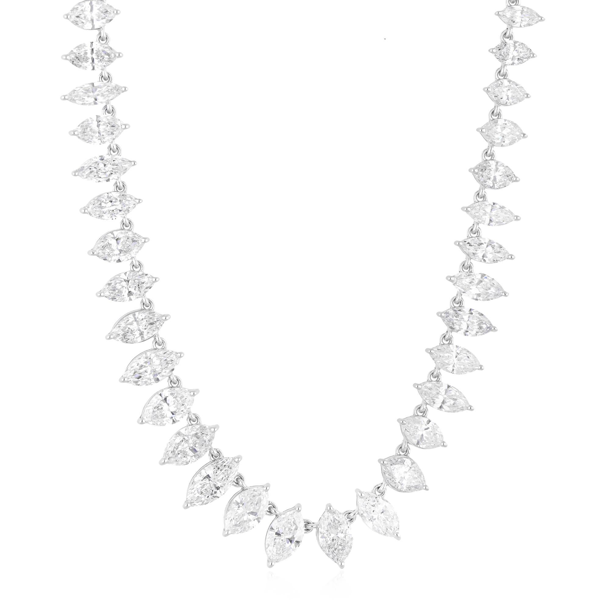 Collar de diamantes talla brillante marquesa SI/H de 14,87 quilates y oro blanco de 14 quilates Corte marquesa en venta