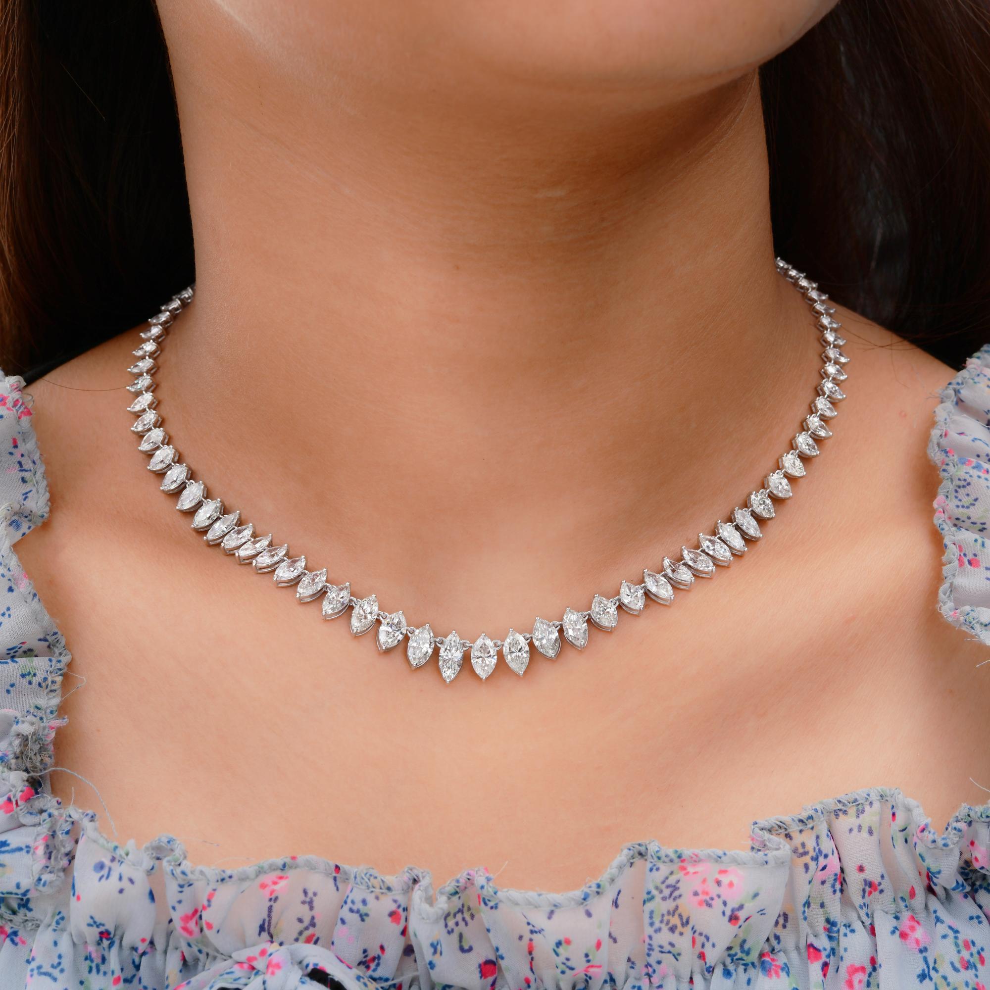 Collar de diamantes talla brillante marquesa SI/H de 14,87 quilates y oro blanco de 14 quilates en Nuevo estado para la venta en Diera, Dubai