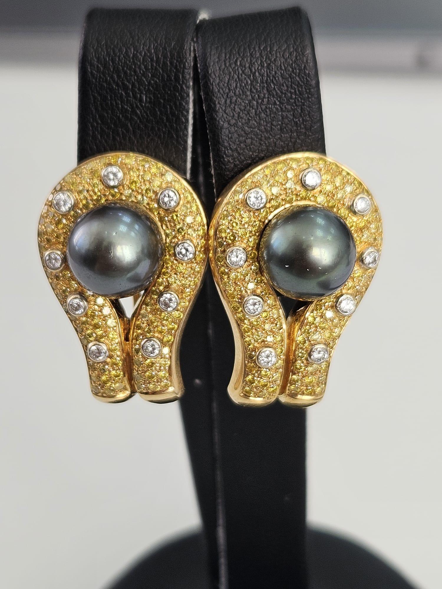 14.87 cts Canary Diamond with Pearls and White Diamond Earrings In New Condition For Sale In New York, NY