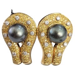 14.87 cts Canary Diamond with Pearls and White Diamond Earrings