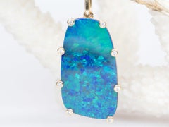 14.87ct Australian Doublet Opal with Diamond Halo 14K Gold Pendant