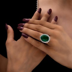 14.88 Carat Zambian Emerald and 1.79 Carat Diamond Ring in 18K White Gold