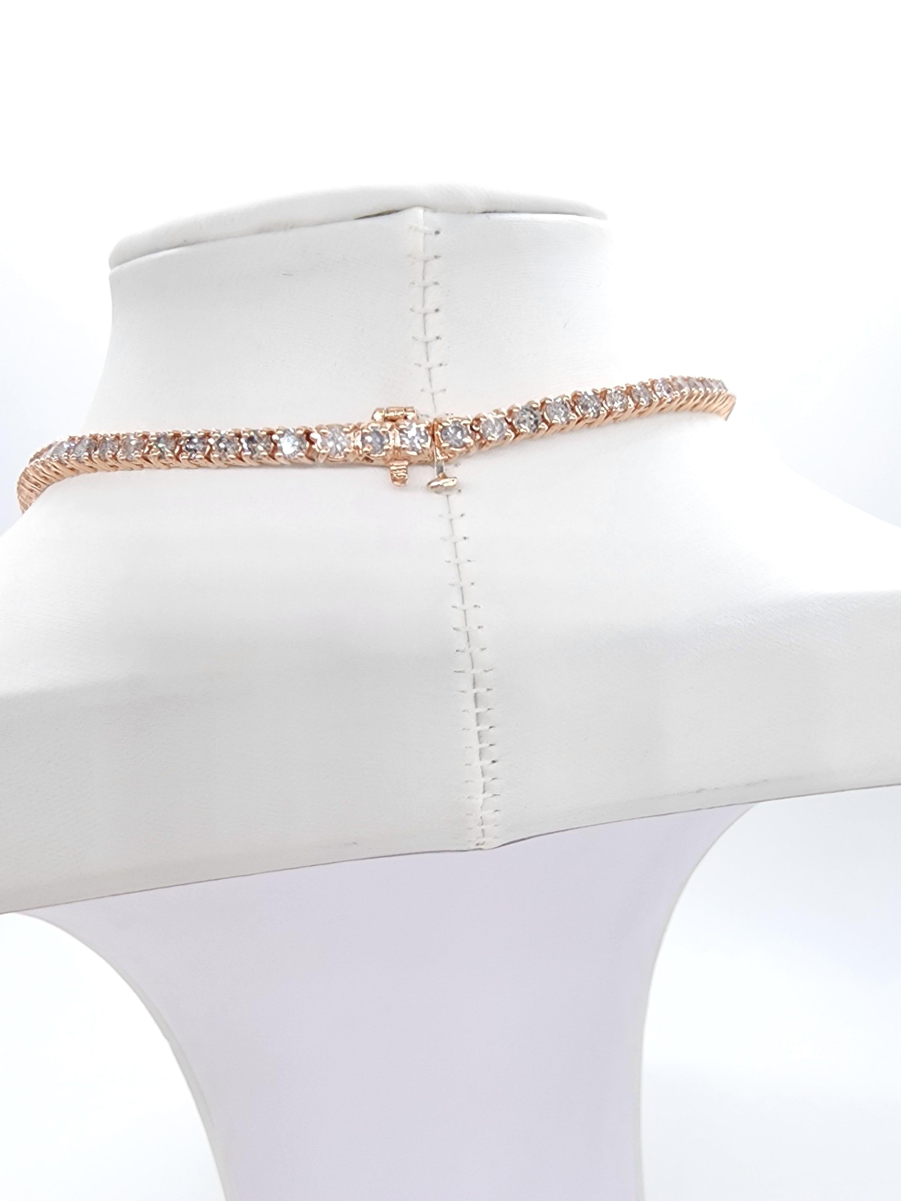 14.88 Carat Round Natural Diamond Tennis Necklace 14 Karat Rose Gold For Sale 1