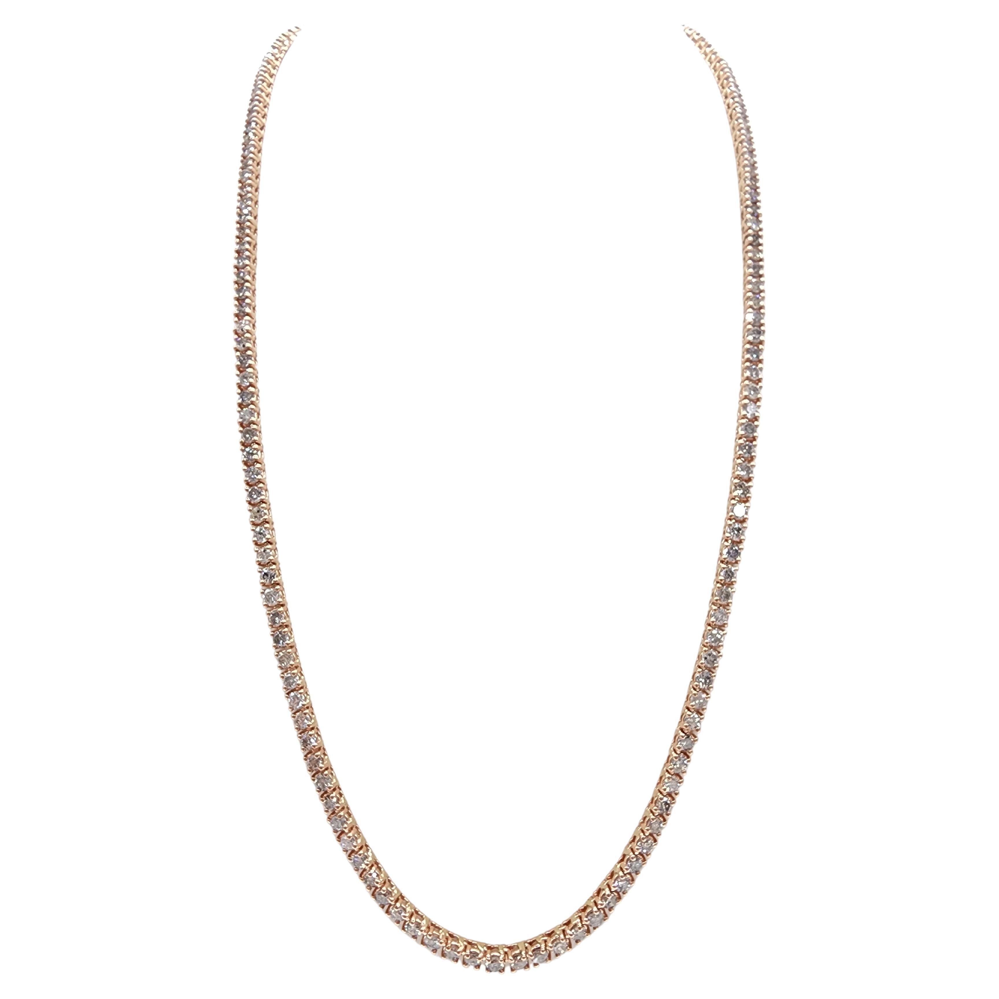 Collar Tenis Diamante Natural Redondo 14.88 Quilates Oro Rosa 14 Kilates