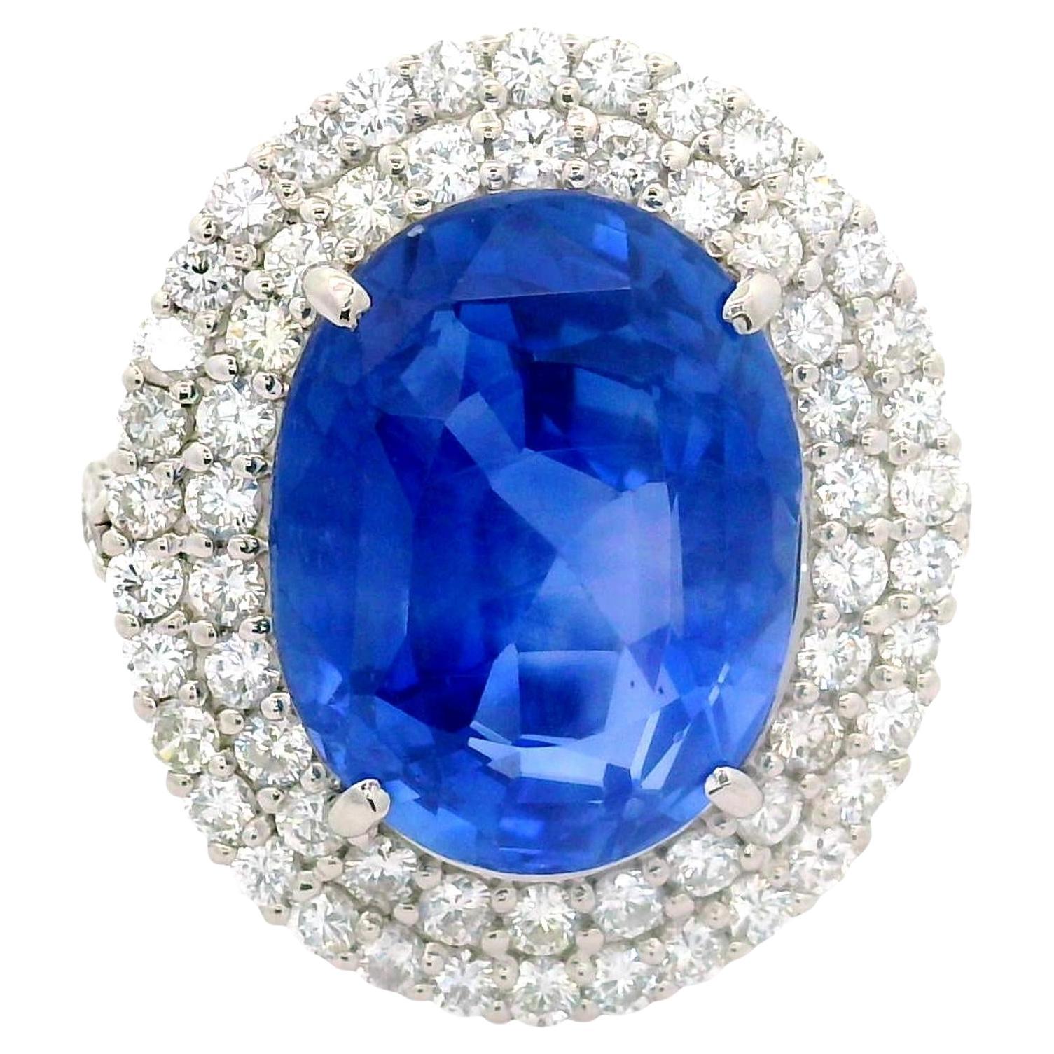 14.89 Carat Ceylon Sapphire Diamond Platinum Ring, GIA Certified No-Heat