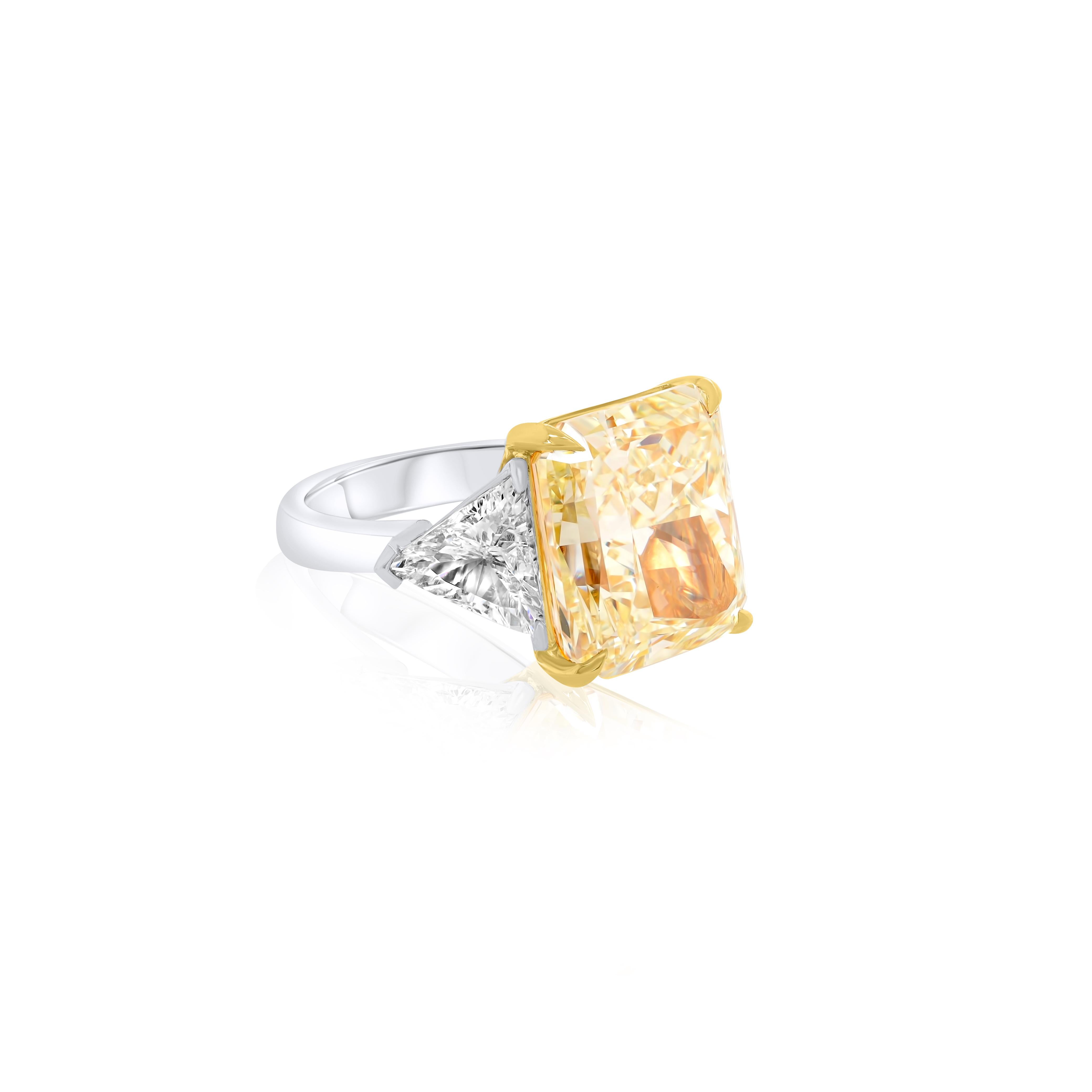 Radiant Cut Diana M. 14.89 Fancy Yellow VVS2 GIA Certified Ring  For Sale