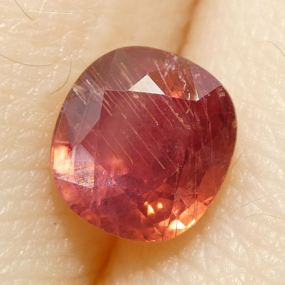 Women's or Men's 1.48ct Cushion Orangy-Pink Padparadscha Sapphire from Tanzania, Unheated For Sale