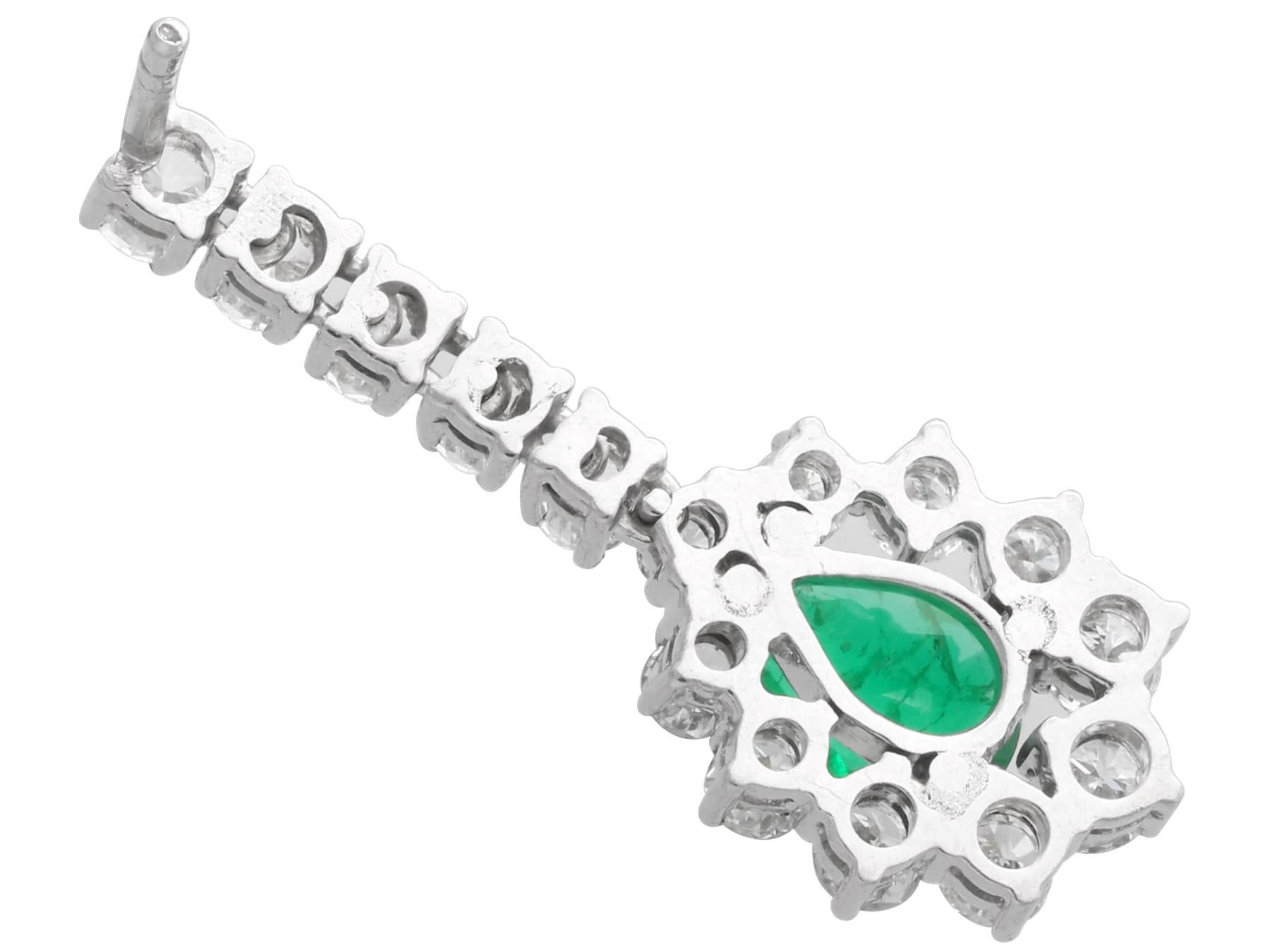 Women's or Men's 1.48Ct Emerald and 2.35Ct Diamond 18k White Gold Drop Earrings Circa 1960 For Sale
