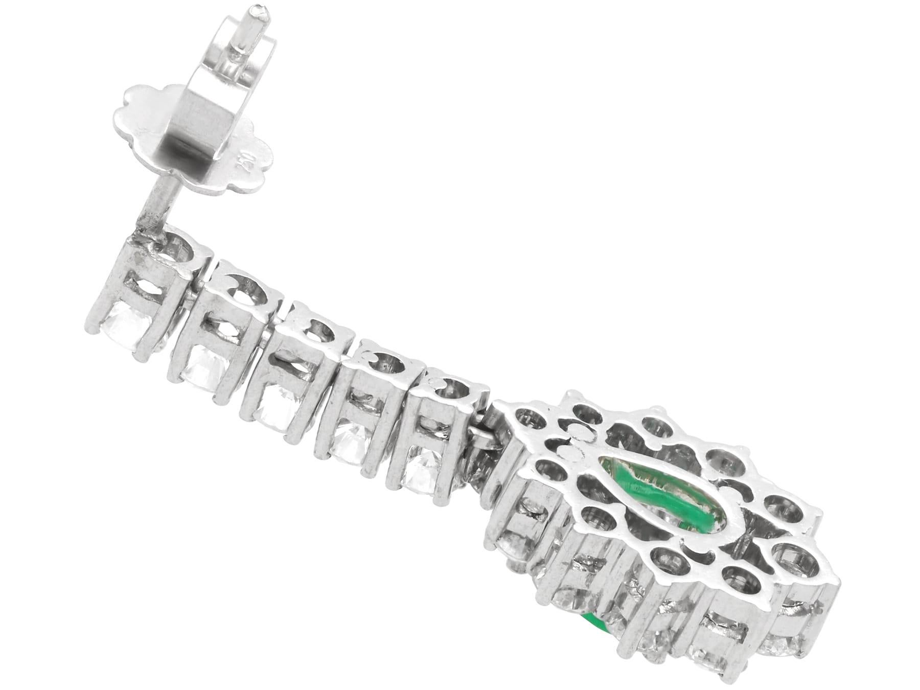 1.48Ct Emerald and 2.35Ct Diamond 18k White Gold Drop Earrings Circa 1960 For Sale 1