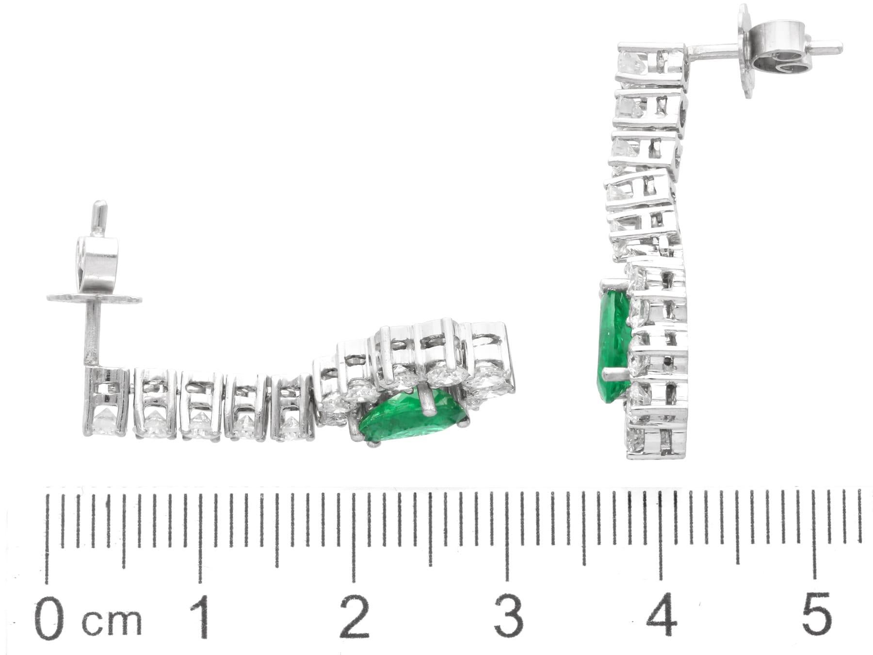 1.48Ct Emerald and 2.35Ct Diamond 18k White Gold Drop Earrings Circa 1960 For Sale 2