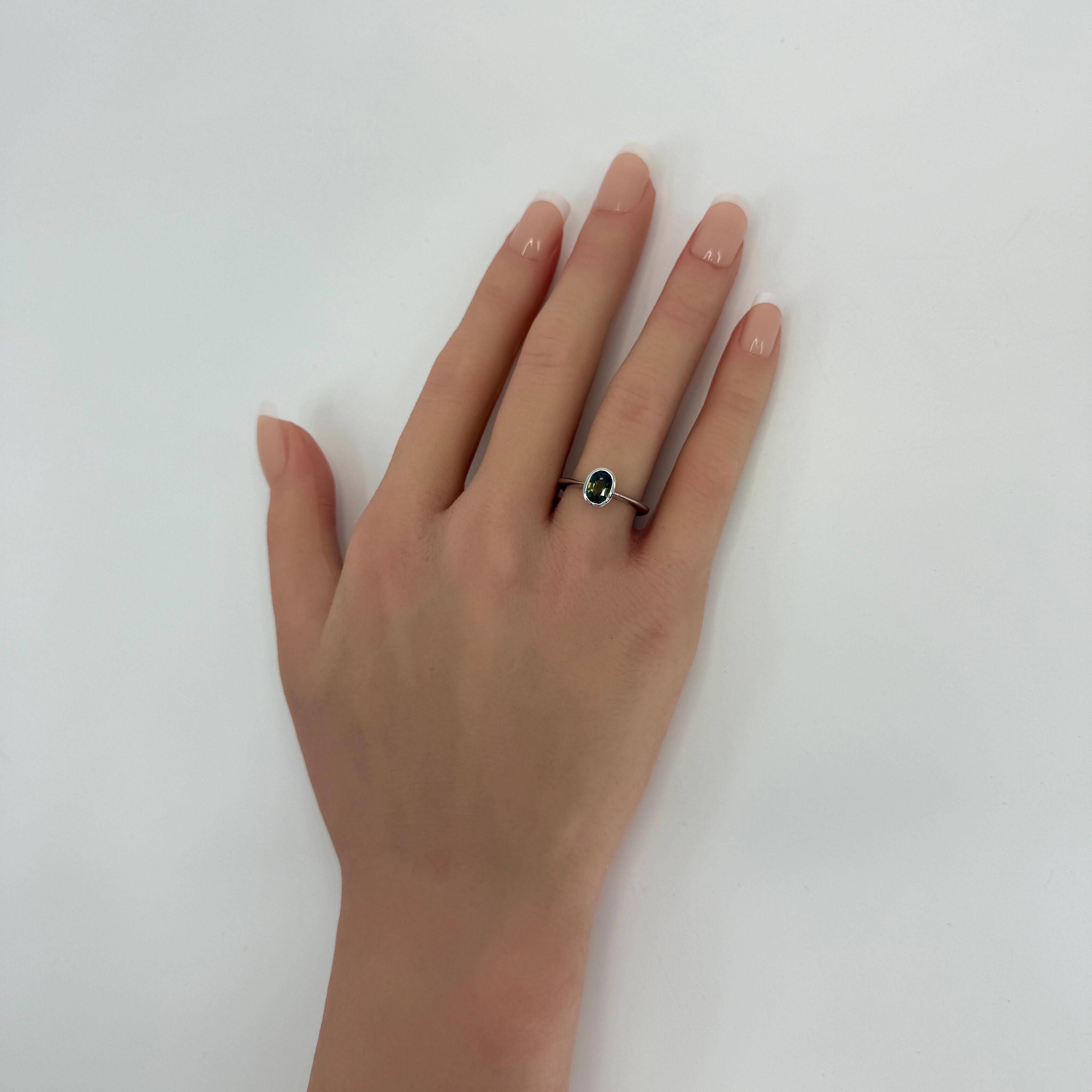 1.48 Karat GIA zertifizierter unbehandelter grüner gelber Saphir 950 Platin Solitär Ring im Zustand „Neu“ in Birmingham, GB