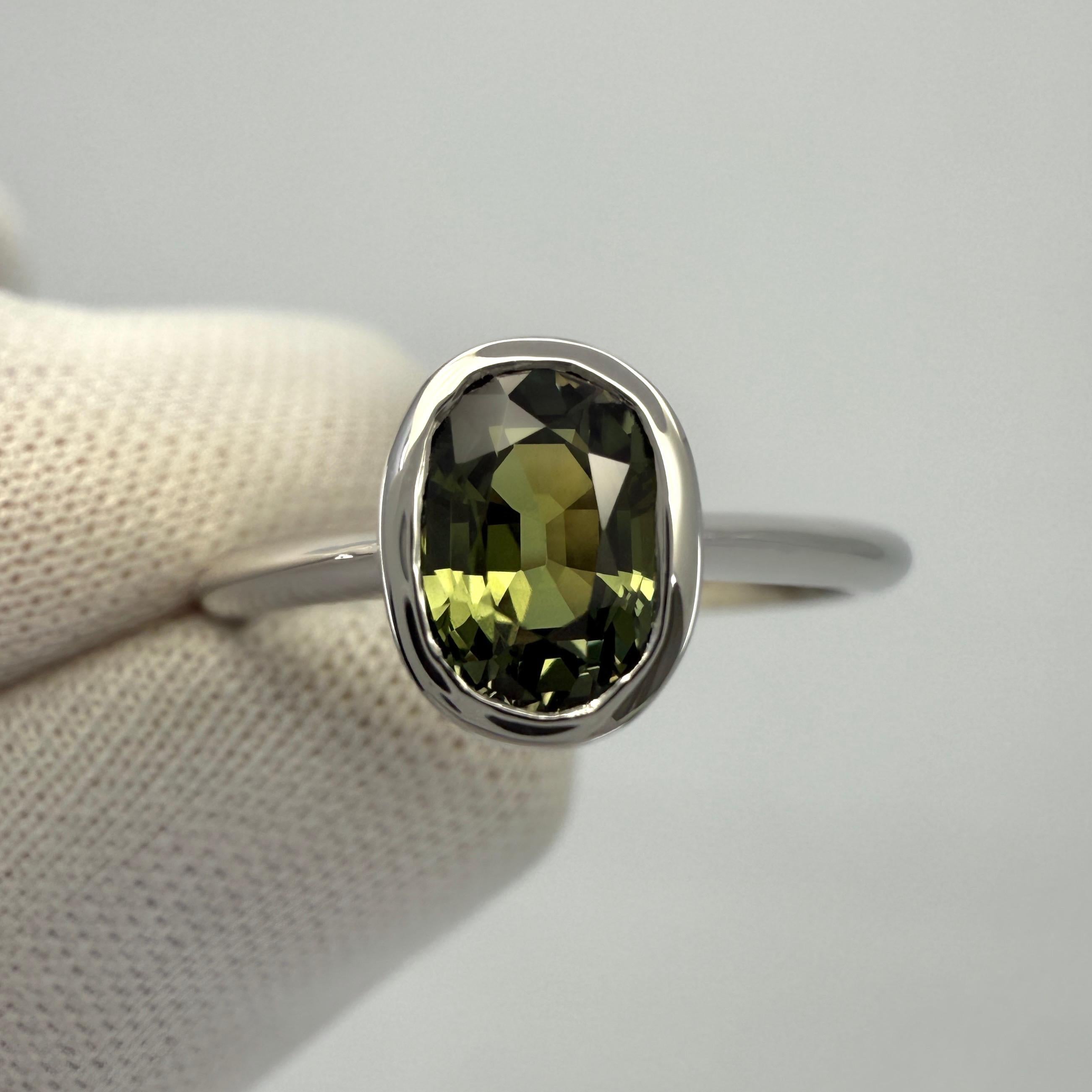 1.48 Karat GIA zertifizierter unbehandelter grüner gelber Saphir 950 Platin Solitär Ring für Damen oder Herren