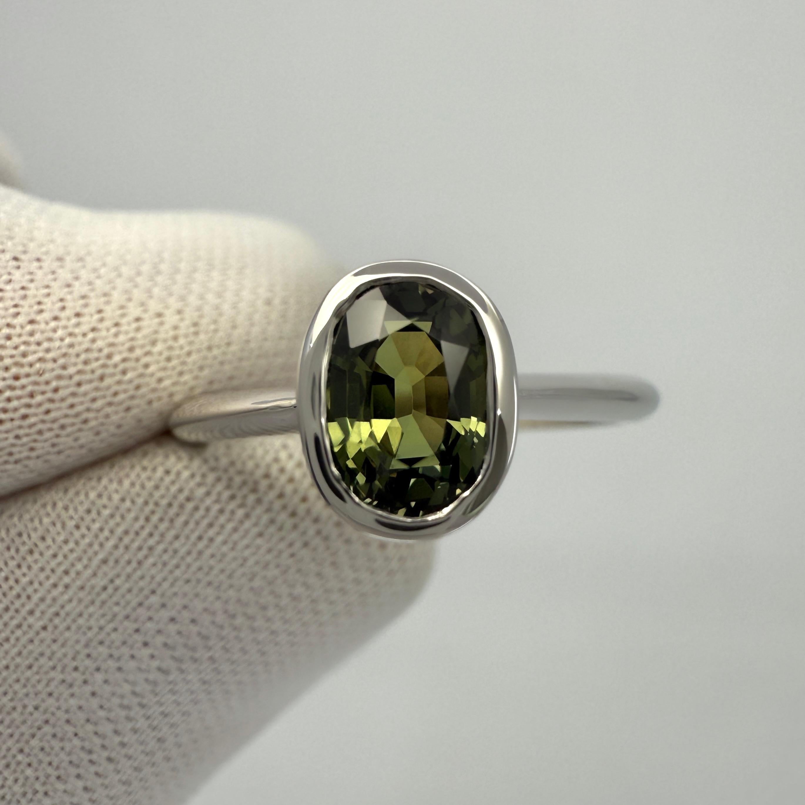 1.48 Karat GIA zertifizierter unbehandelter grüner gelber Saphir 950 Platin Solitär Ring 4