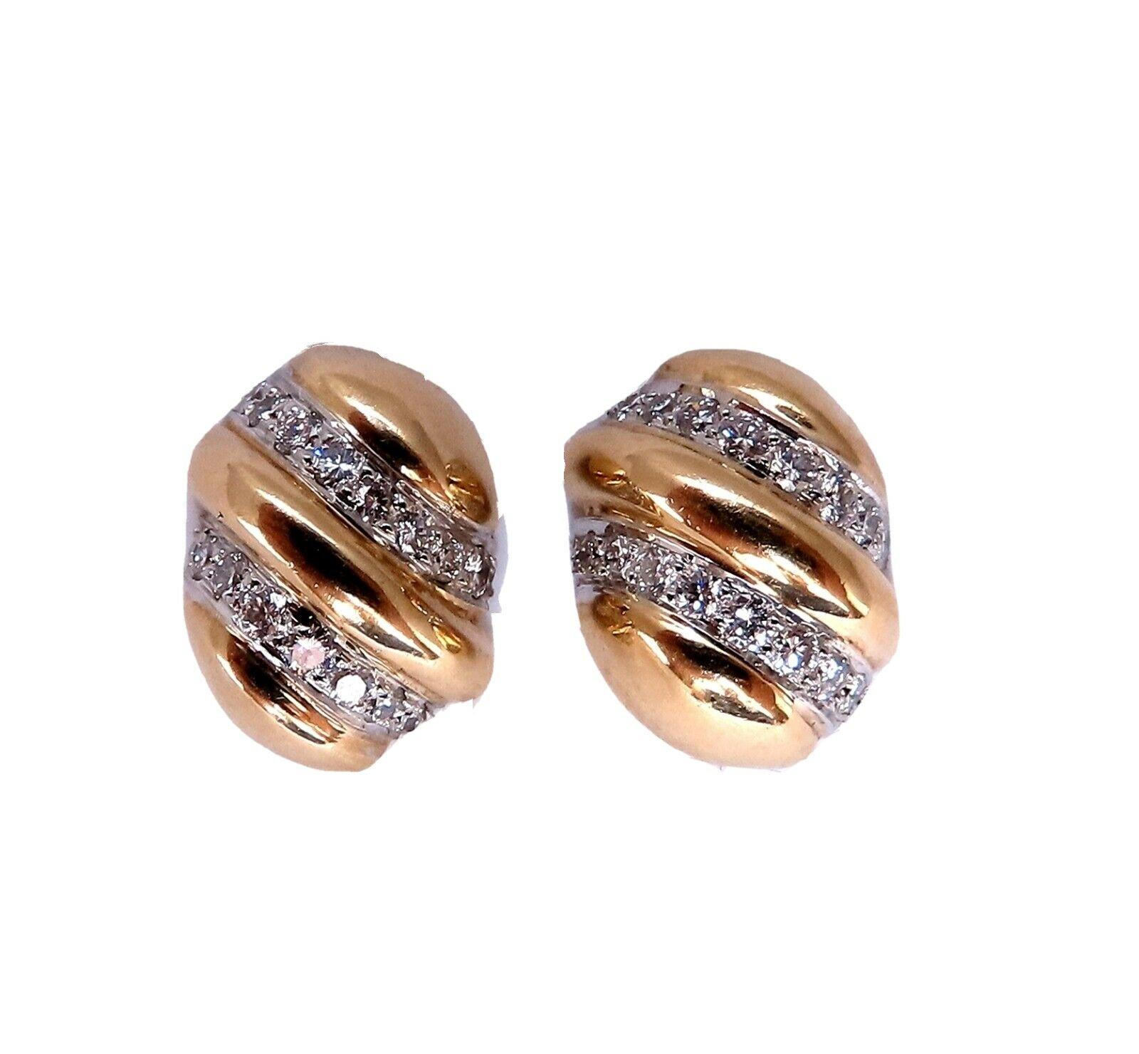 Dome wave diamond earrings.

1.48 carat natural round diamonds

G color vs2 clarity

Platinum &18kt yellow gold 7.2 g

Earrings measure 14x10 mm

Depth:6mm

$4,000 appraisal certificate to accompany