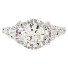 Bague de fiançailles Art déco vintage en platine et diamant taille ancienne de 1,48 carat