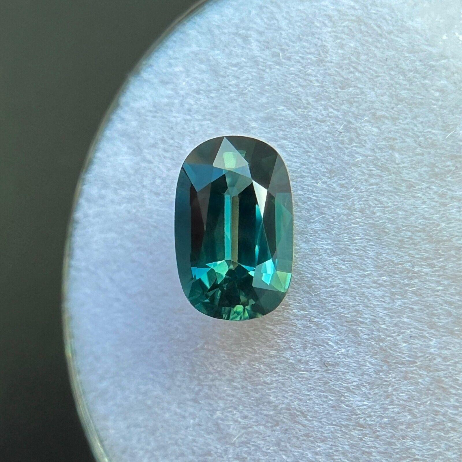 1.48Ct Vivid Blue Green Natural Sapphire Gra Certified Elongated Oval Cut Gem Unisexe en vente