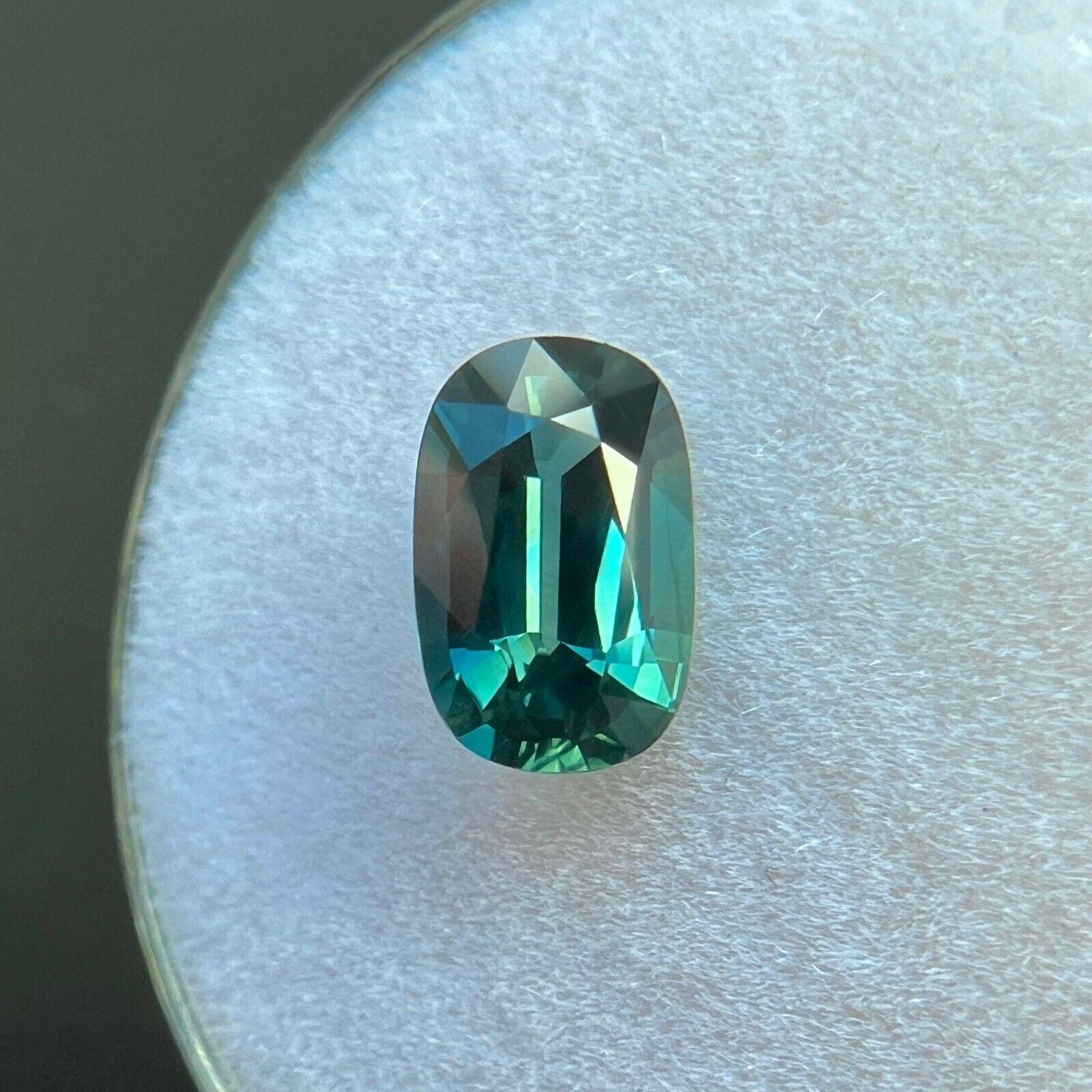 1.48Ct Vivid Blue Green Natural Sapphire Gra Certified Elongated Oval Cut Gem en vente 1