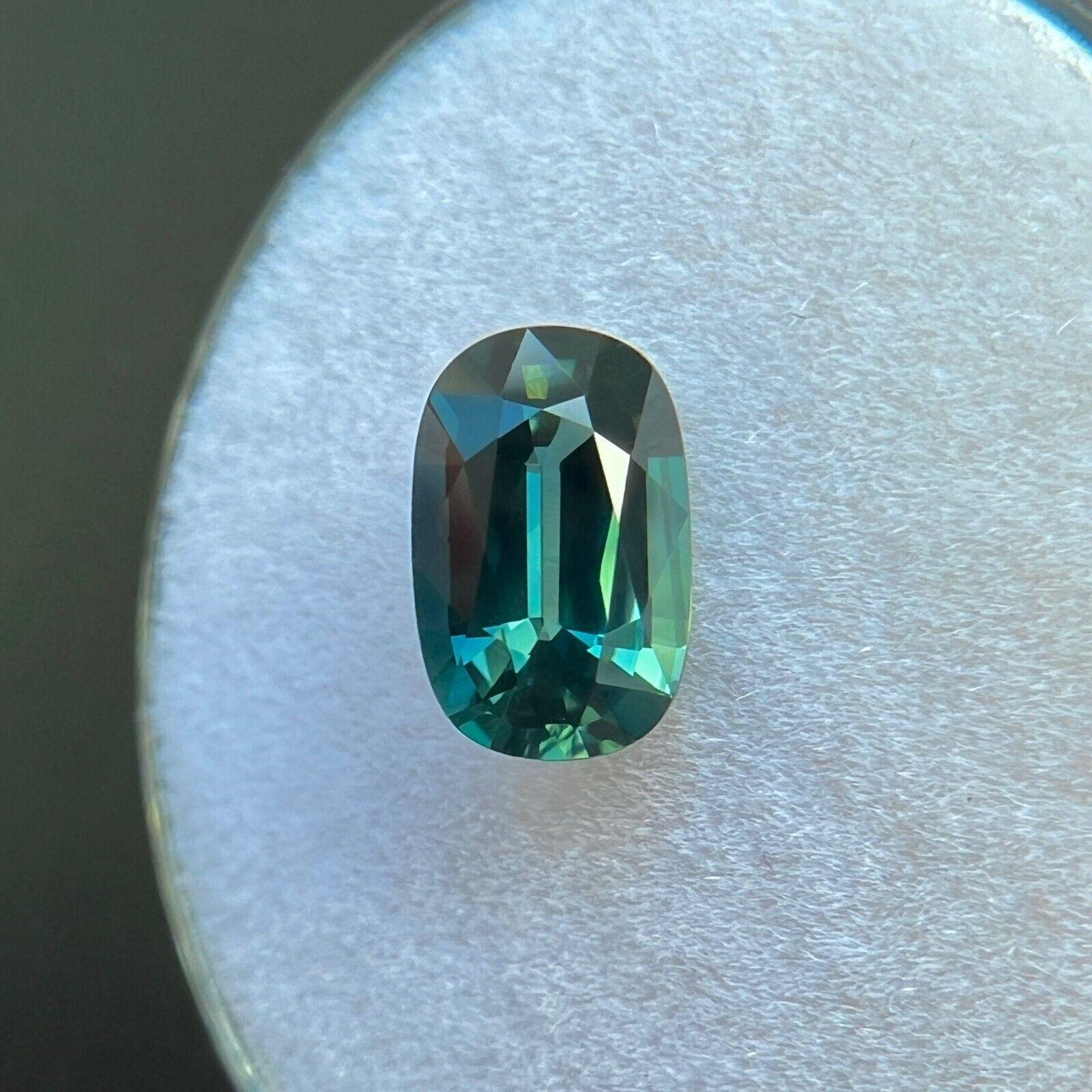 1.48Ct Vivid Blue Green Natural Sapphire Gra Certified Elongated Oval Cut Gem en vente 2