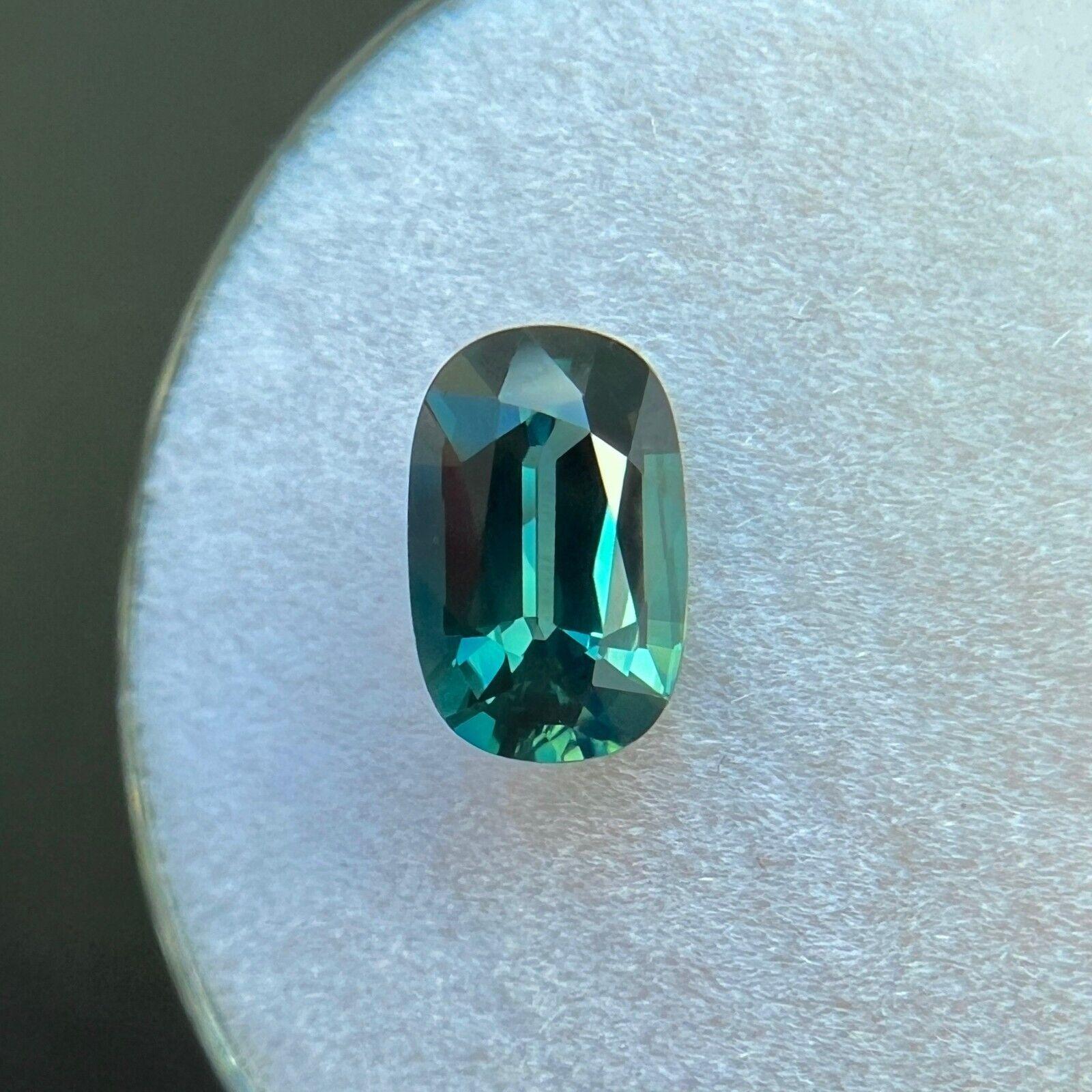 1.48Ct Vivid Blue Green Natural Sapphire Gra Certified Elongated Oval Cut Gem en vente 3