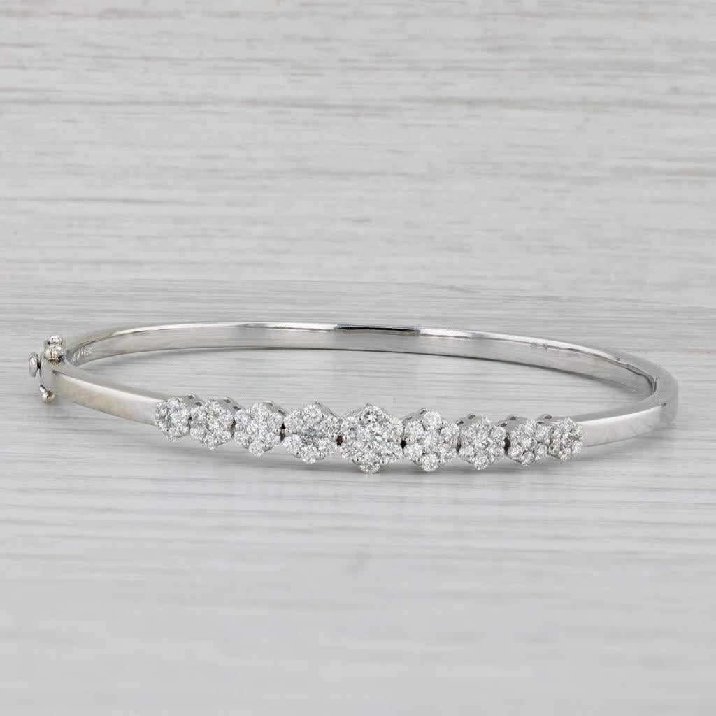 Taglio rotondo Bracciale a grappolo con fiori di diamanti da 1,48 carati in oro bianco 14k 7