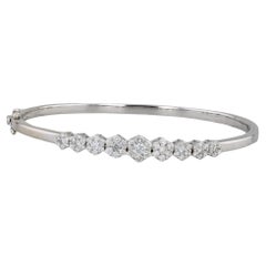 1.48ctw Diamond Flower Clusters Bangle Bracelet 14k White Gold 7"