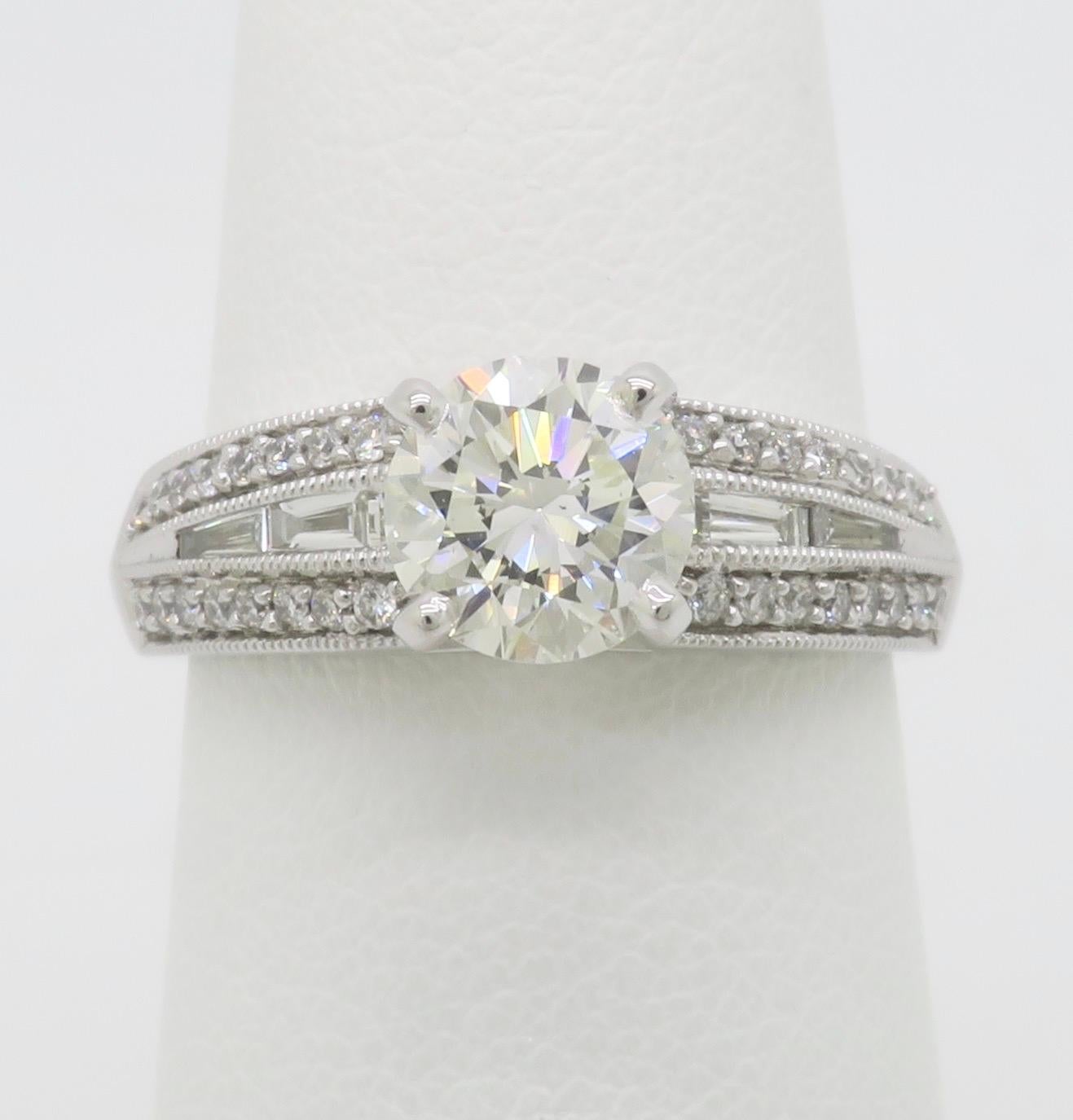 1.48CTW GIA Certified Round & Baguette Cut Diamond Ring In New Condition For Sale In Webster, NY