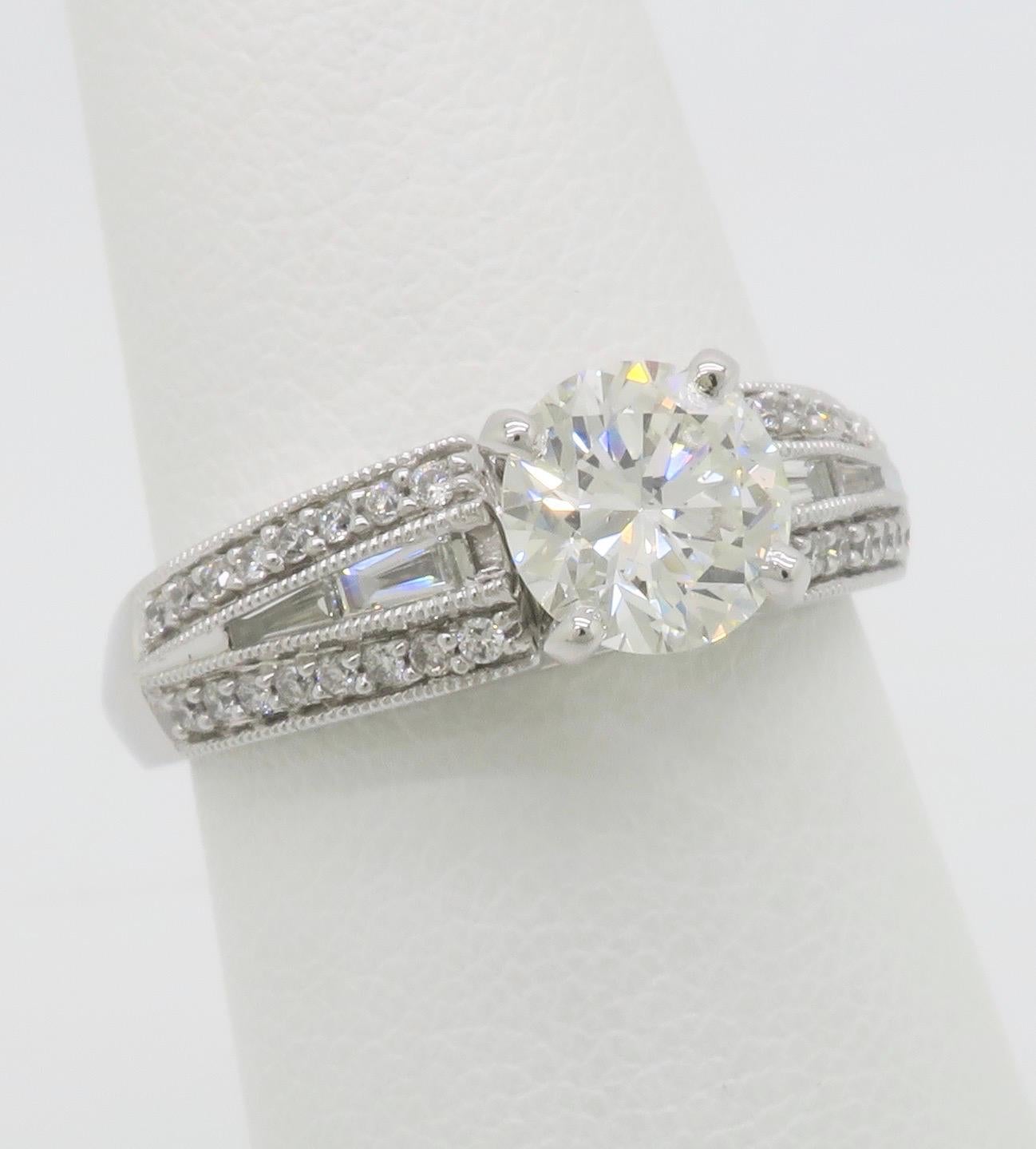 1.48CTW GIA Certified Round & Baguette Cut Diamond Ring For Sale 1
