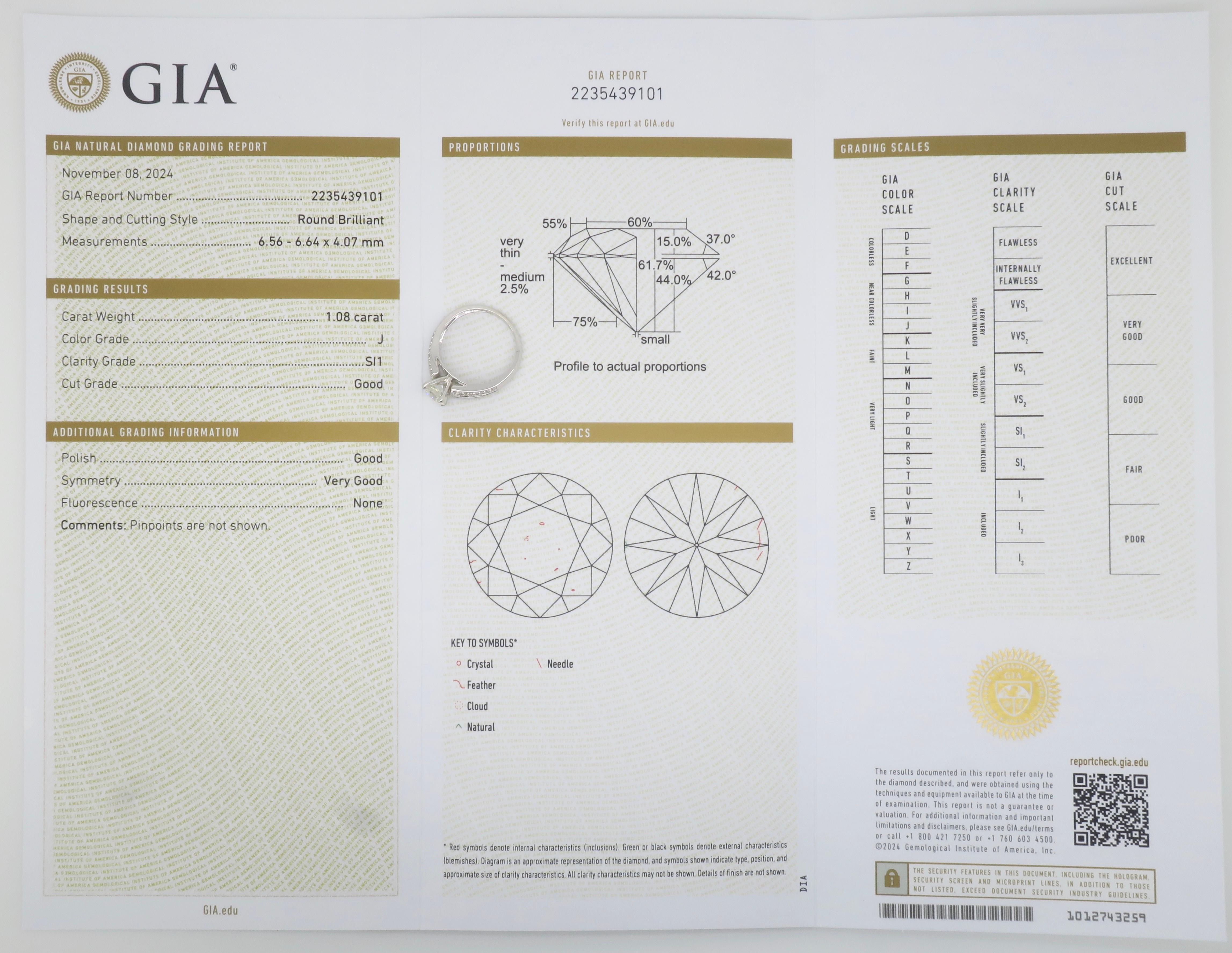 1.48CTW GIA Certified Round & Baguette Cut Diamond Ring For Sale 2