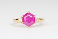 1.48ctw Hexagon Ruby Triangle Diamond Sides 14K Yellow Gold Engagement Ring