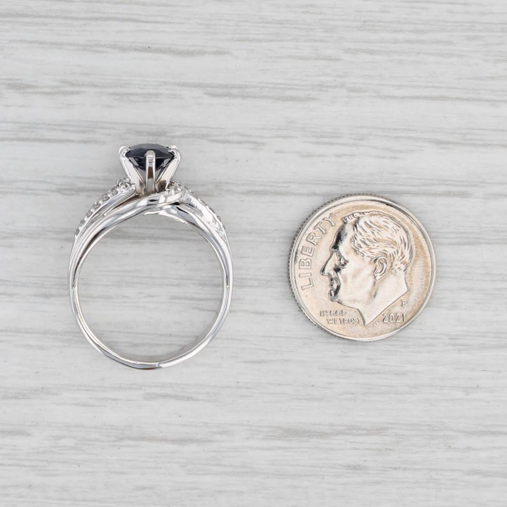 Oval Cut 1.48ctw Oval Blue Sapphire Diamond Ring 14k White Gold Size 7 Engagement For Sale