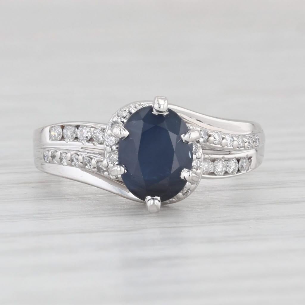 1.48ctw Oval Blue Sapphire Diamond Ring 14k White Gold Size 7 Engagement In Good Condition For Sale In McLeansville, NC