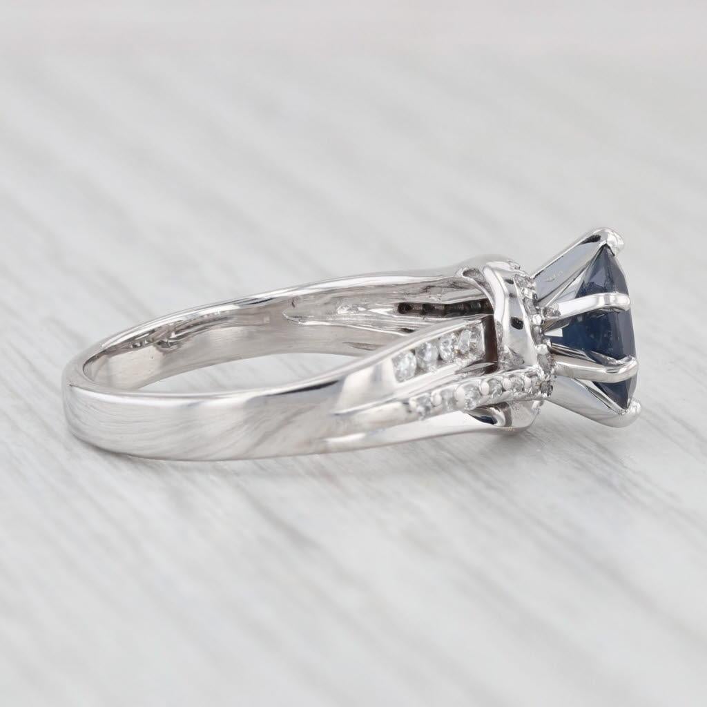 1.48ctw Oval Blue Sapphire Diamond Ring 14k White Gold Size 7 Engagement For Sale 1