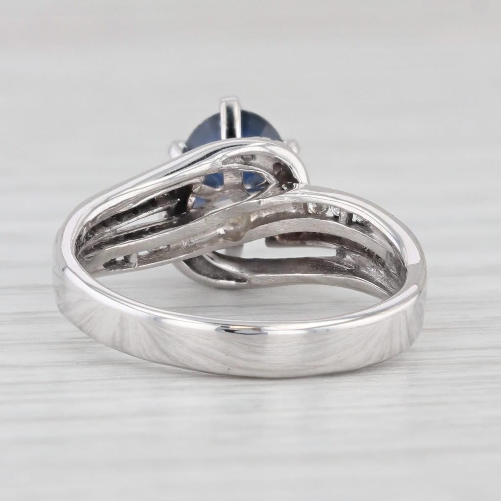 1.48ctw Oval Blue Sapphire Diamond Ring 14k White Gold Size 7 Engagement For Sale 2