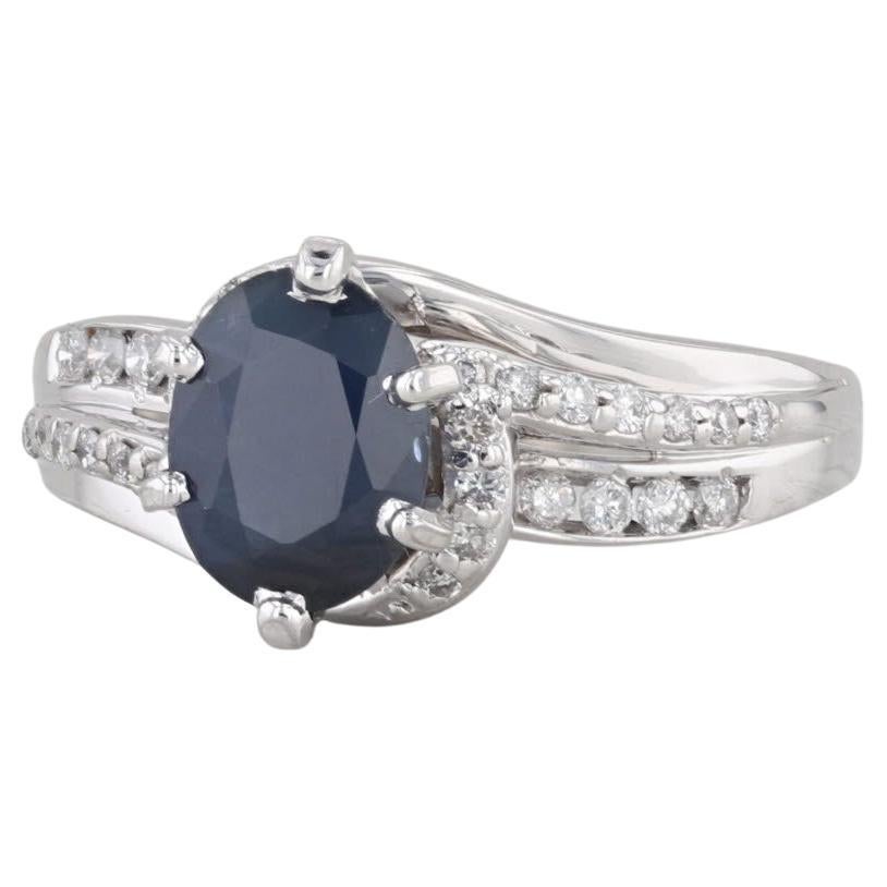 1.48ctw Oval Blue Sapphire Diamond Ring 14k White Gold Size 7 Engagement