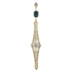 1.48tcw 14K Esmeralda y Diamante Collar Colgante Vintage Edwardian Corte Esmeralda
