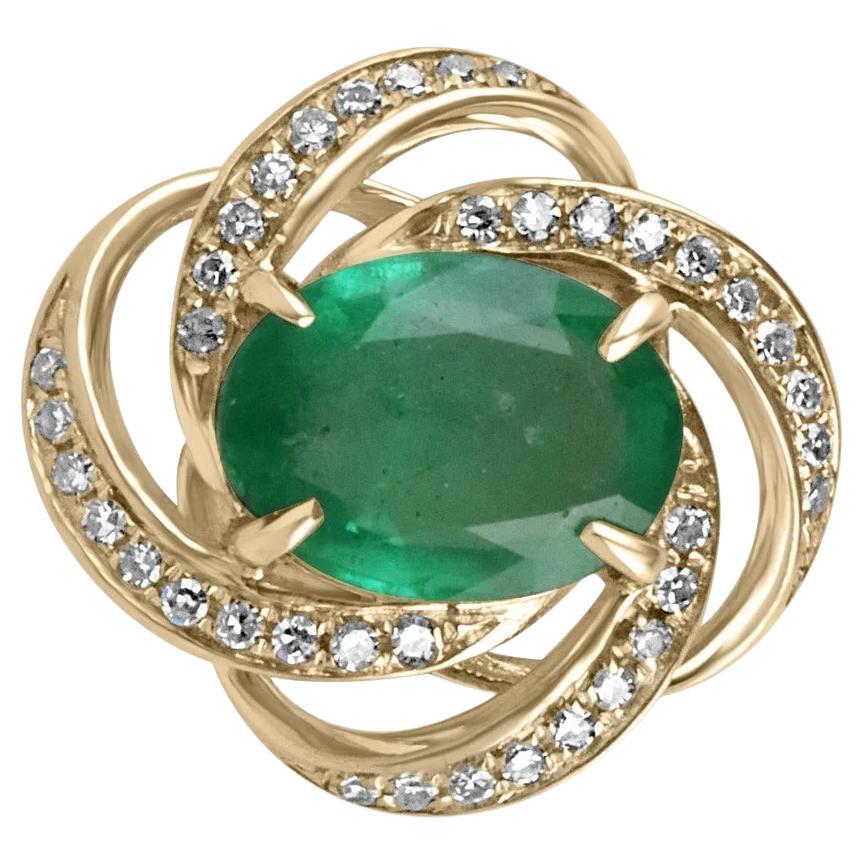 1.48tcw 14K Medium Dark Oval Emerald & Intertwining Diamond Halo Versatile Penda For Sale