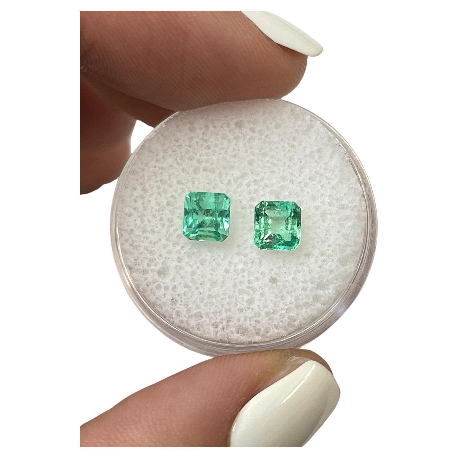 1.48tcw 5x5 Matching Vibrant Green Colombian Emeralds - Asscher Cut Genuine