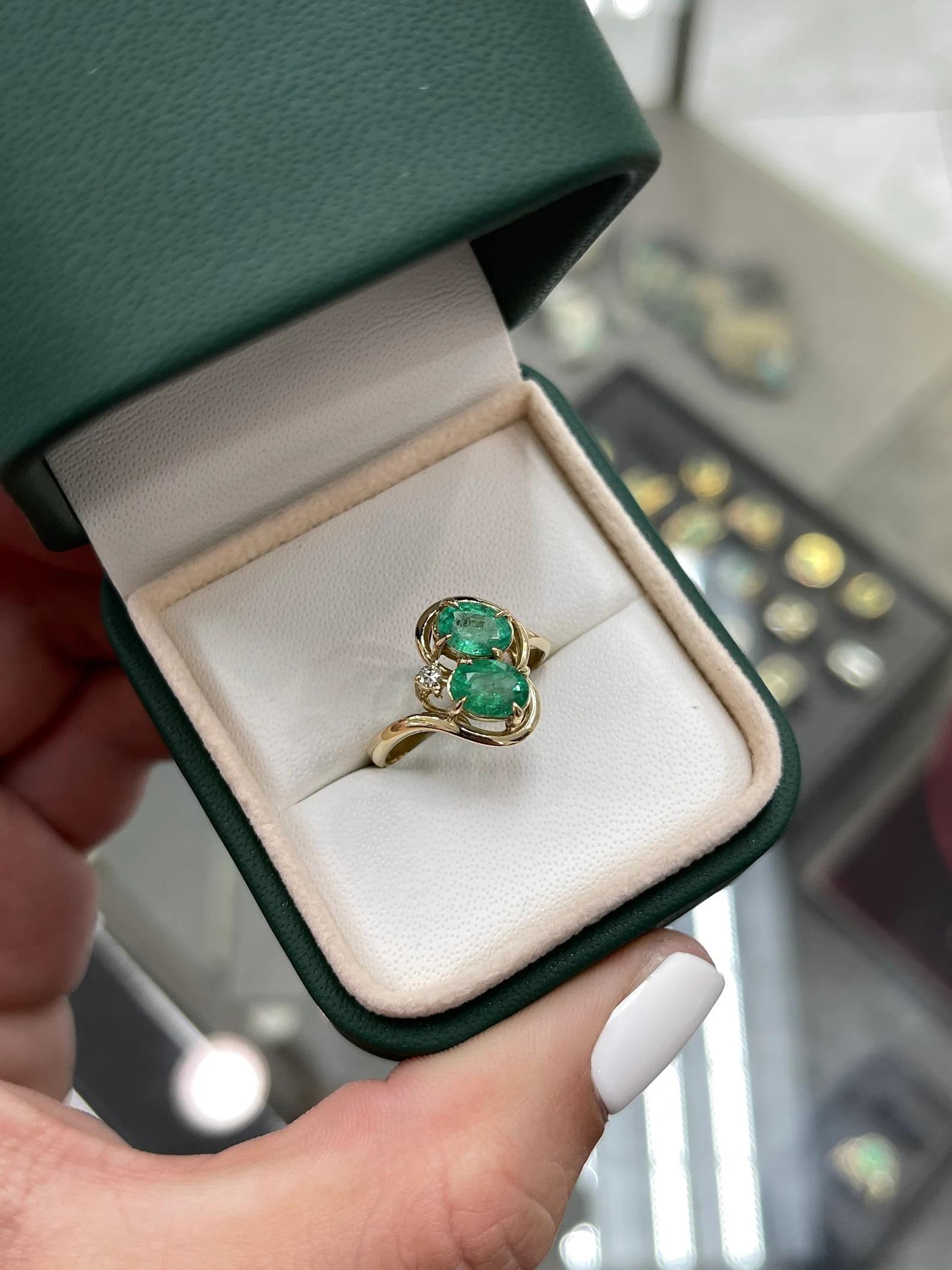 1.48tcw Natural Emerald-Oval Cut & Diamond Accent Dual Dainty Everyday Ring 14K For Sale 4