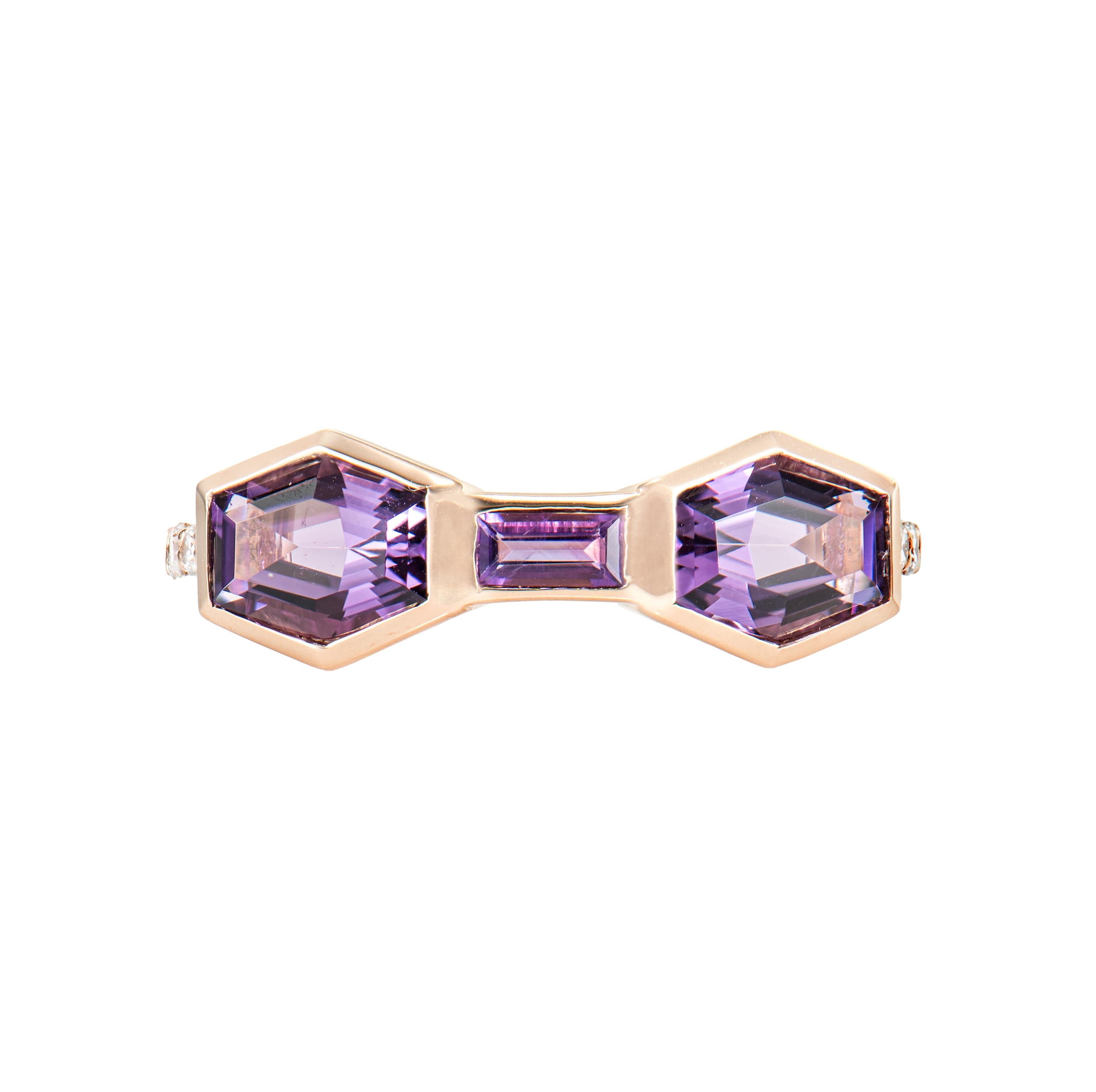 Contemporary 1.49 Carat Amethyst Fancy Ring in 14Karat Rose Gold with Diamond. For Sale