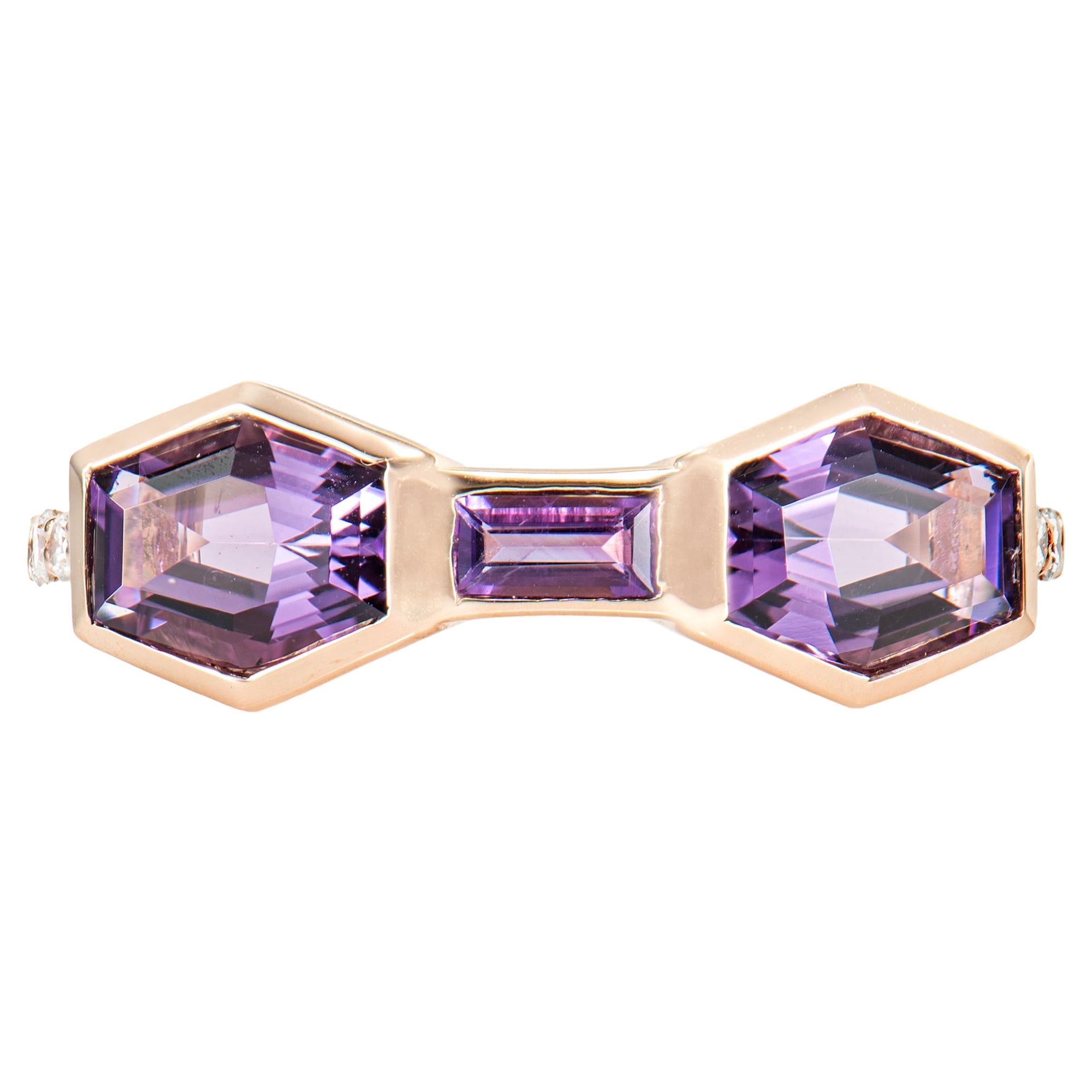 1.49 Carat Amethyst Fancy Ring in 14Karat Rose Gold with Diamond. For Sale