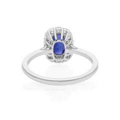 1.49 Carat Blue Sapphire 0.36 Ct SI/H Diamond Ring 18 Karat White Gold Jewelry