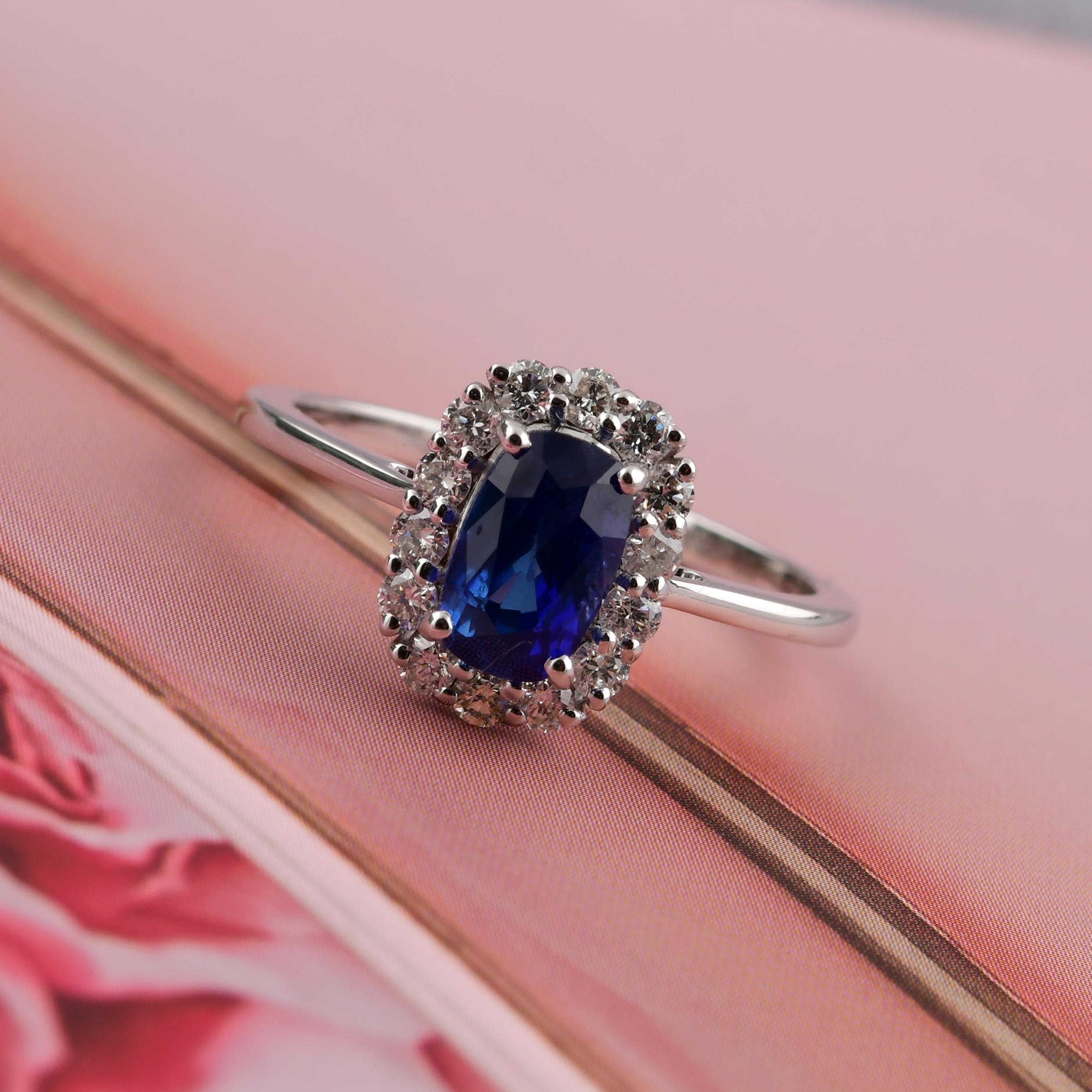 1,49 Karat Blauer Saphir 0,36 Karat SI/H Diamantring aus 18 Karat Weißgold Schmuck Damen im Angebot
