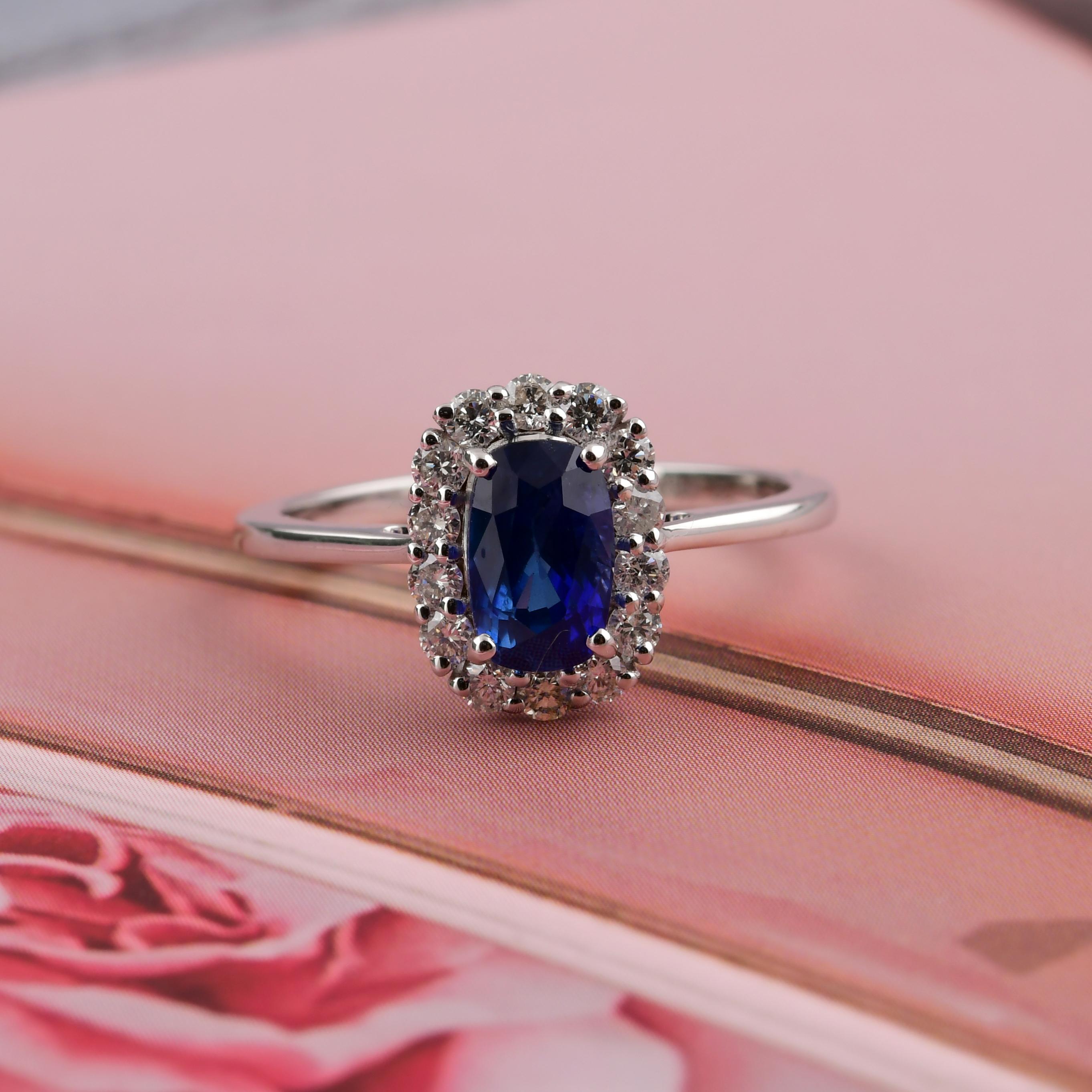 1,49 Karat Blauer Saphir 0,36 Karat SI/H Diamantring aus 18 Karat Weißgold Schmuck im Angebot 1
