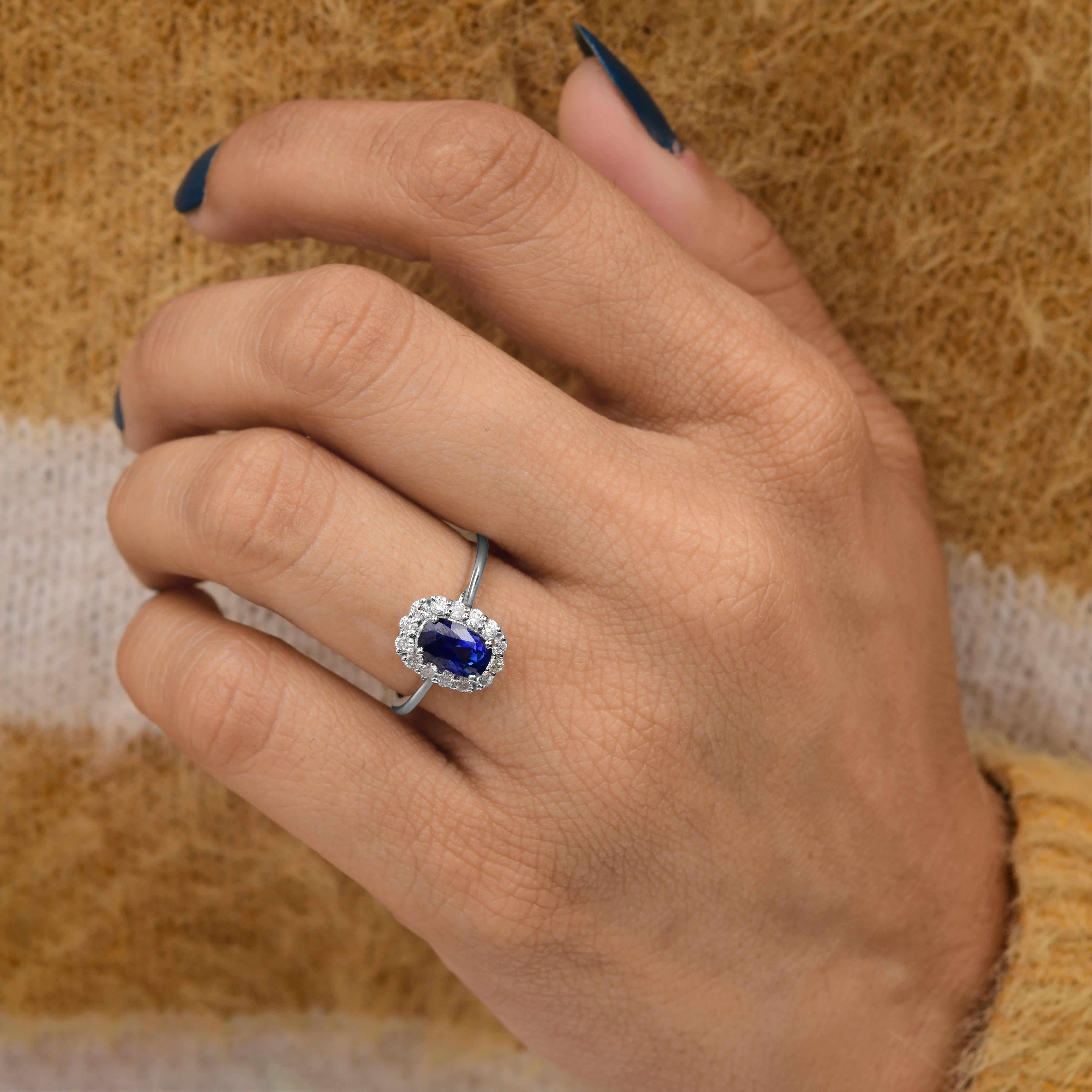 1,49 Karat Blauer Saphir 0,36 Karat SI/H Diamantring aus 18 Karat Weißgold Schmuck im Angebot 3